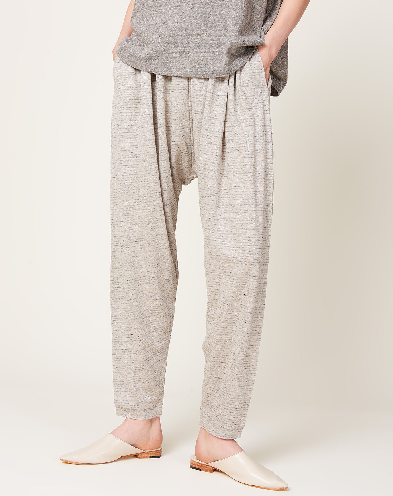 Ichi Antiquités Border Pants in Natural & Grey