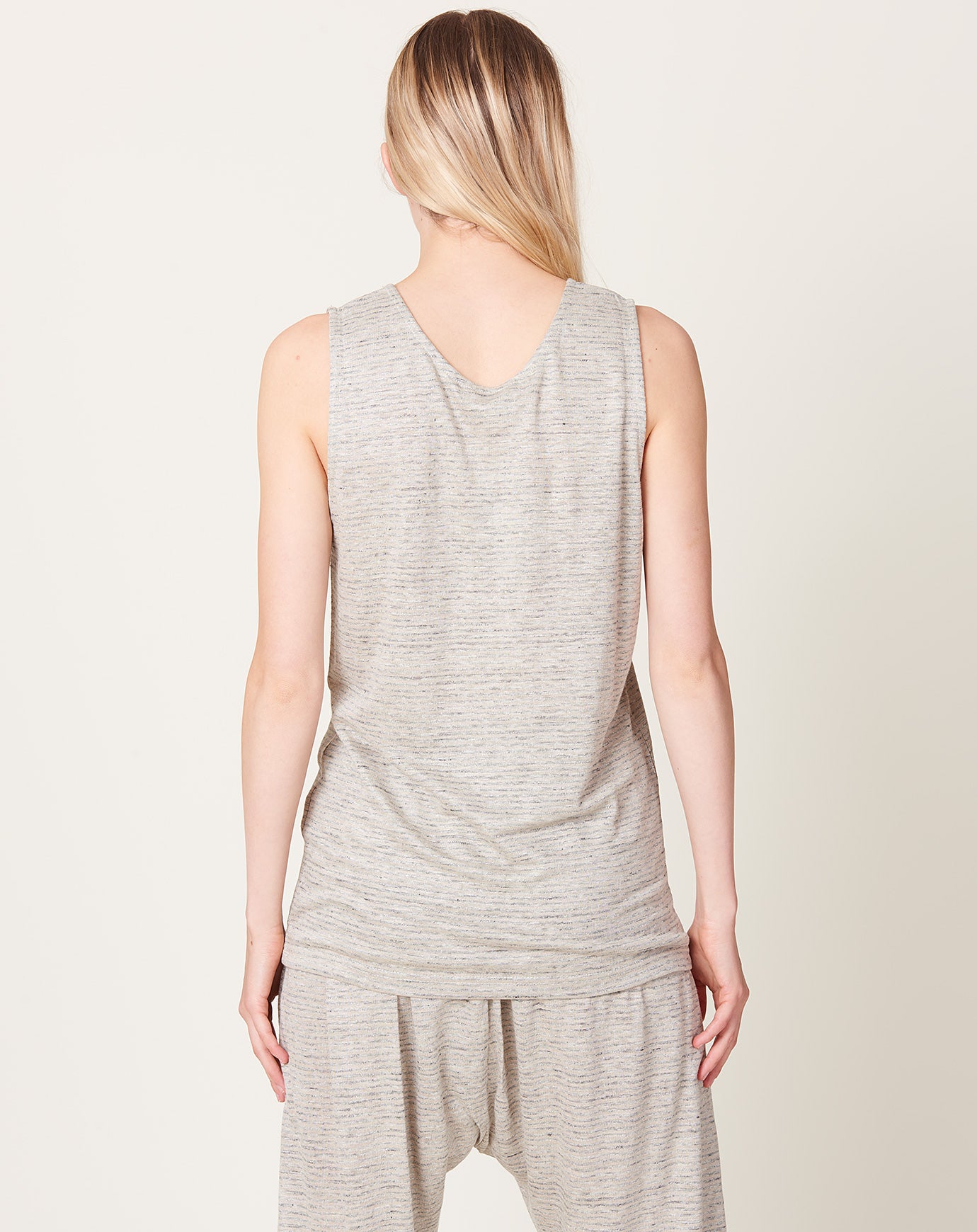 Ichi Antiquités Border Tank Top in Natural & Grey