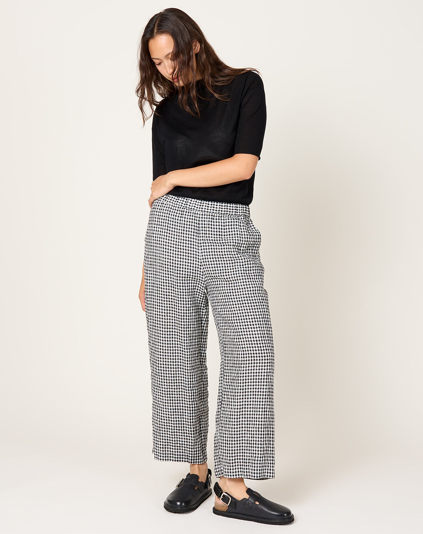 Ichi Antiquités Ginghamcheck Pants in White & Black