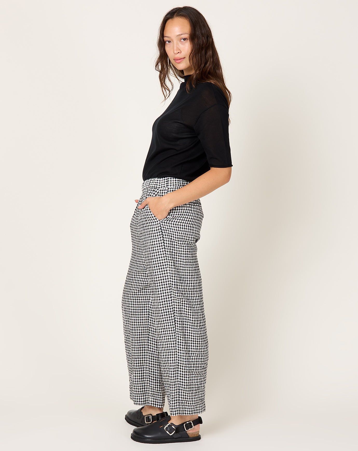 Ichi Antiquités Ginghamcheck Pants in White & Black