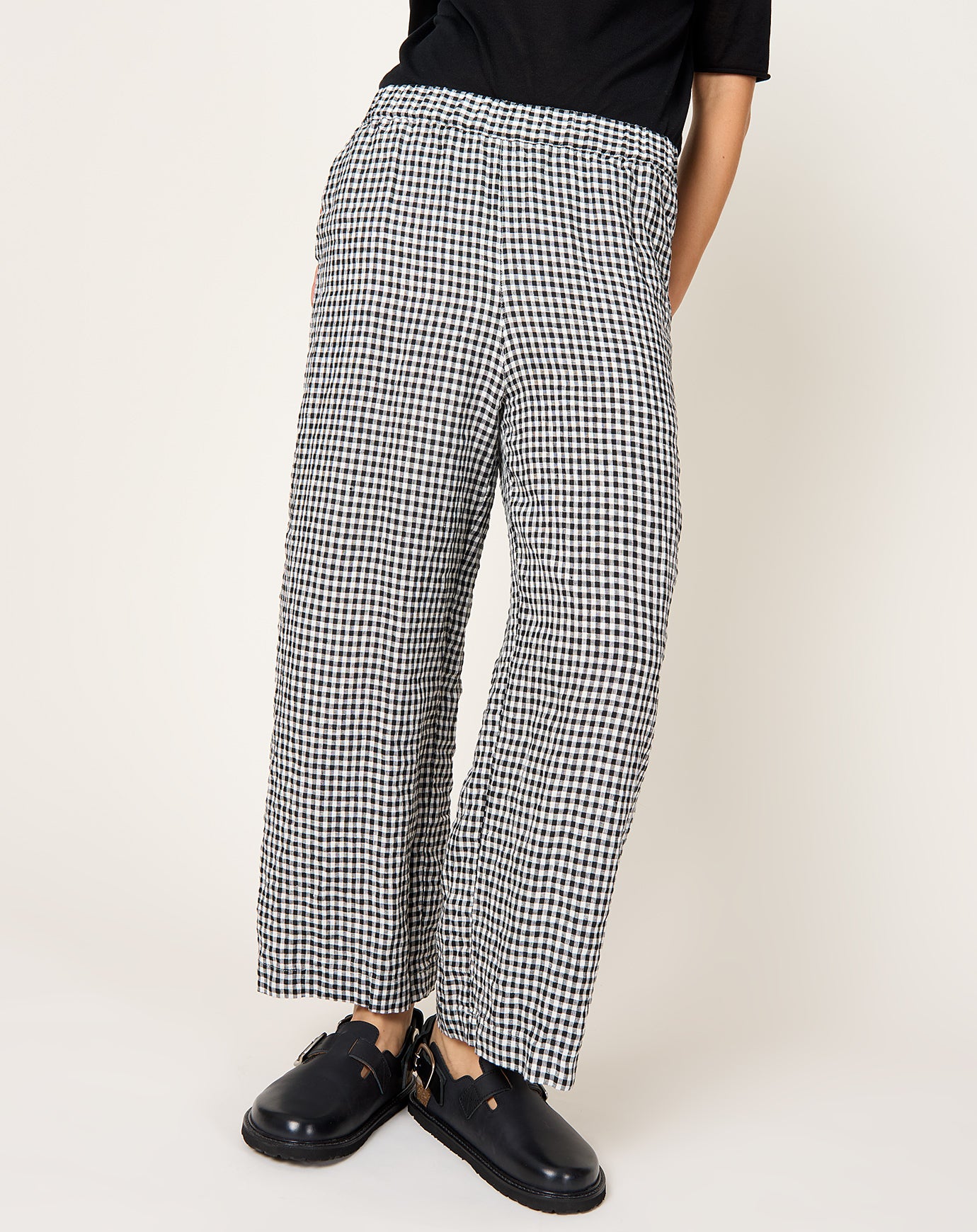 Ichi Antiquités Ginghamcheck Pants in White & Black