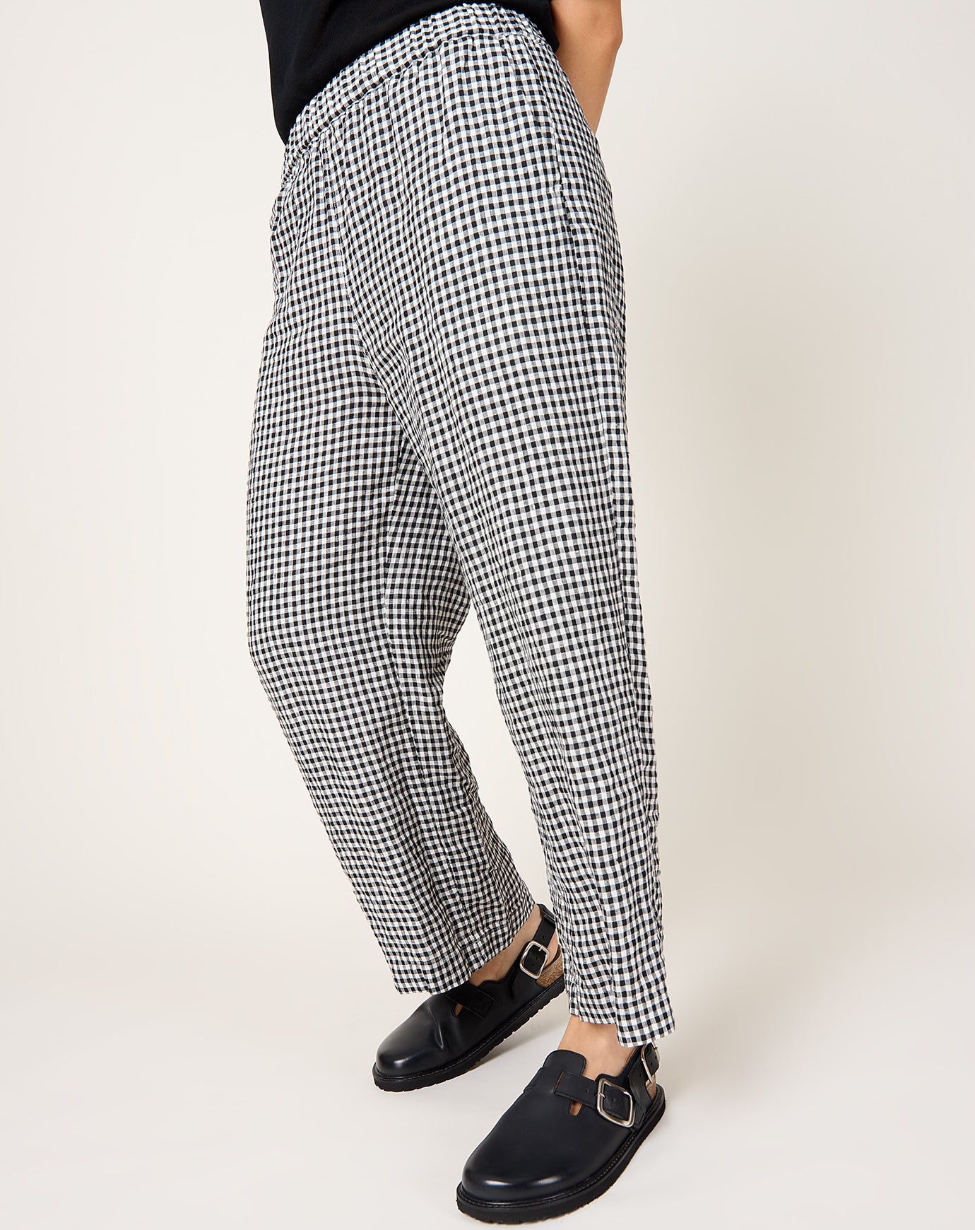 Ichi Antiquités Ginghamcheck Pants in White & Black