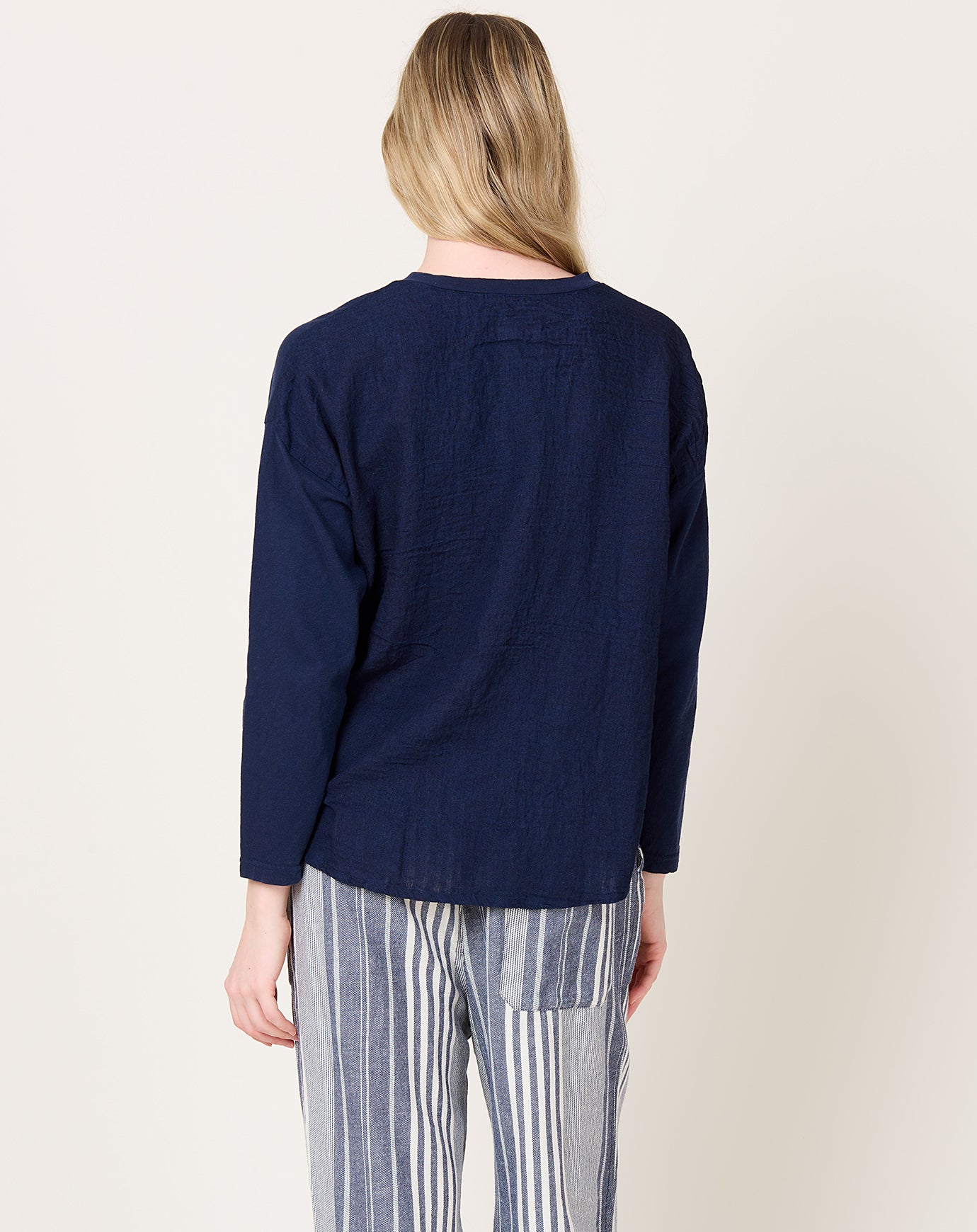 Ichi Antiquités Henley Neck Pullover in Navy & Indigo