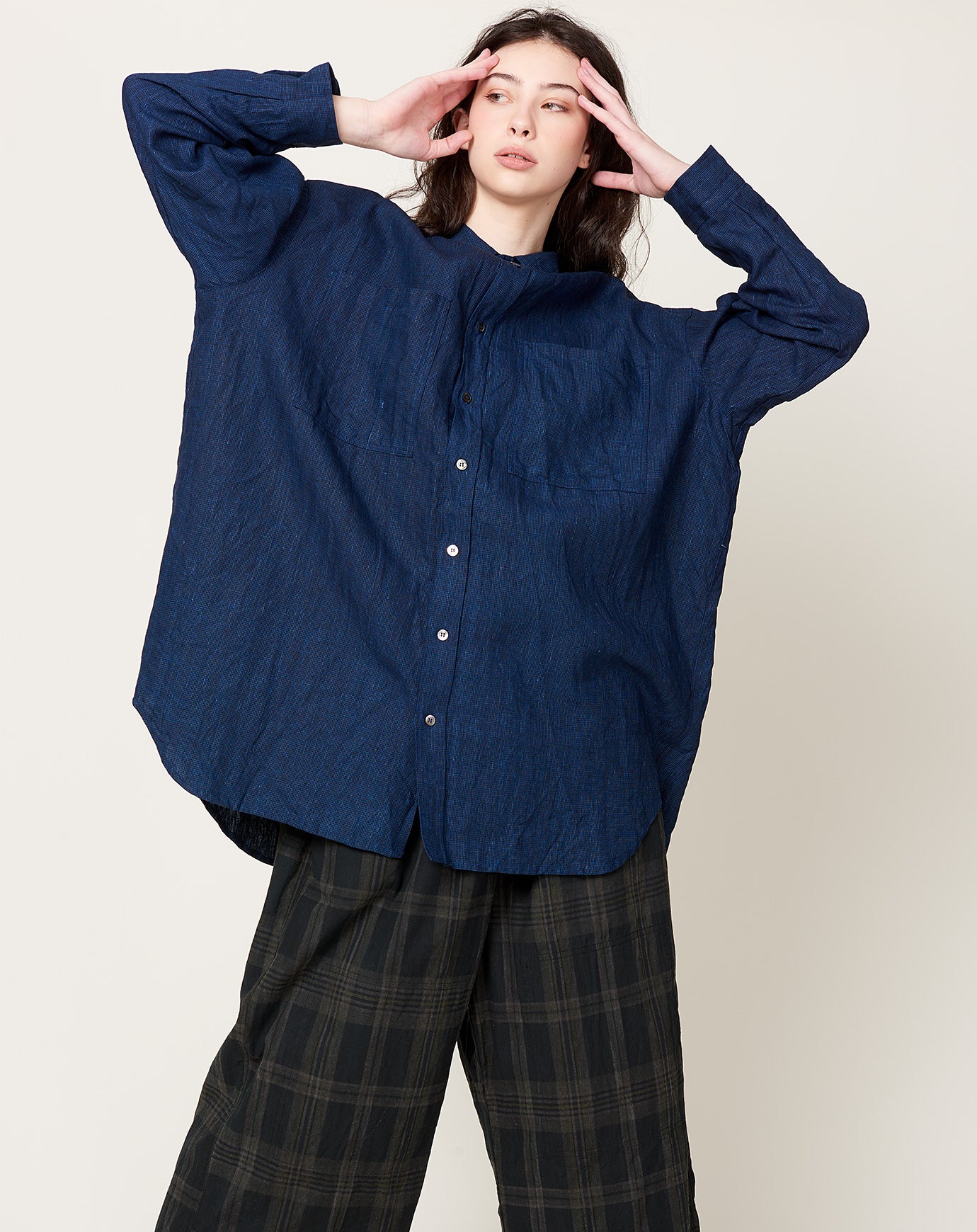 INDIGO Linen Shirt in INDIGO Houndstooth | Ichi Antiquités | Covet +