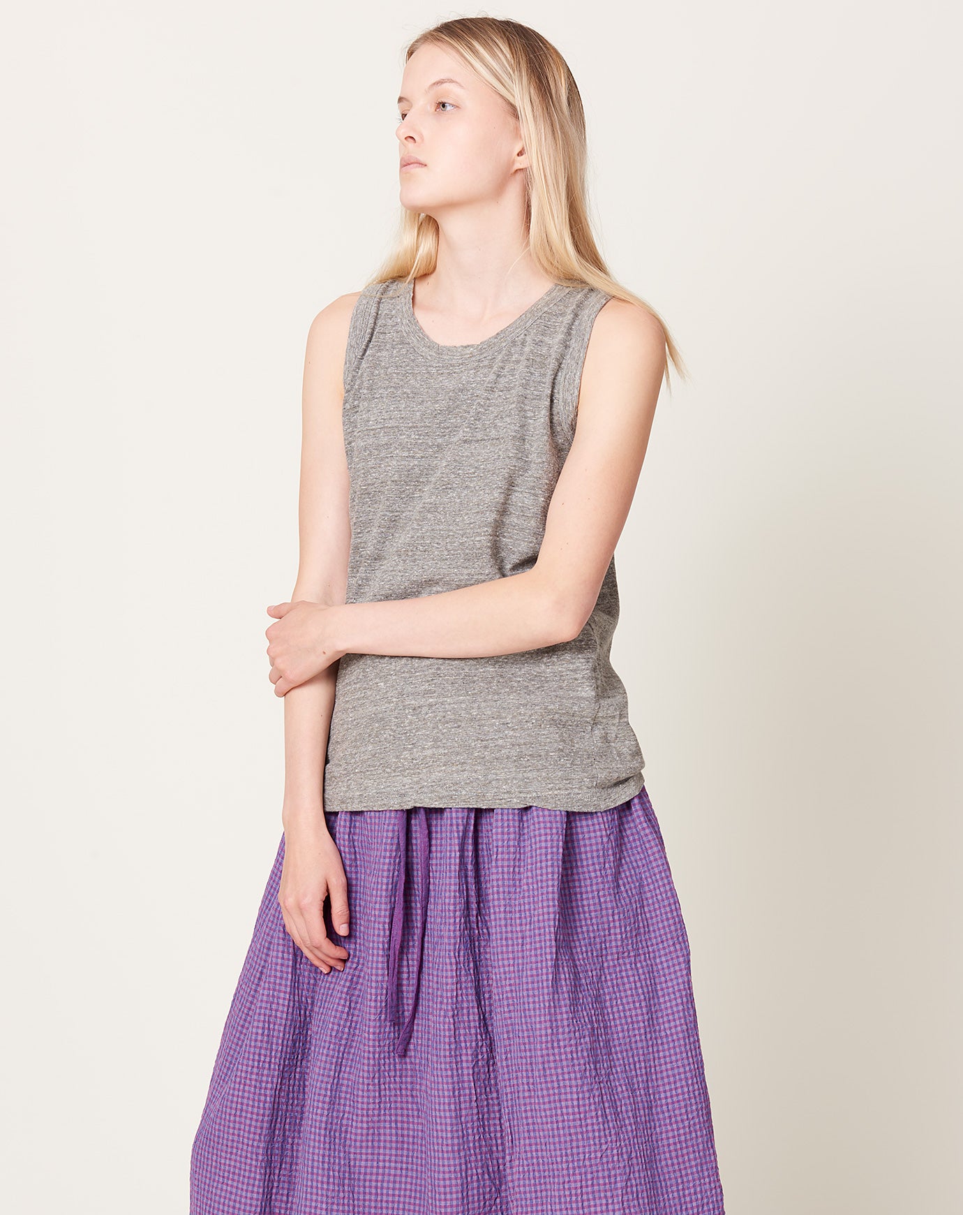 Ichi Antiquités Jersey Tank Top in Grey
