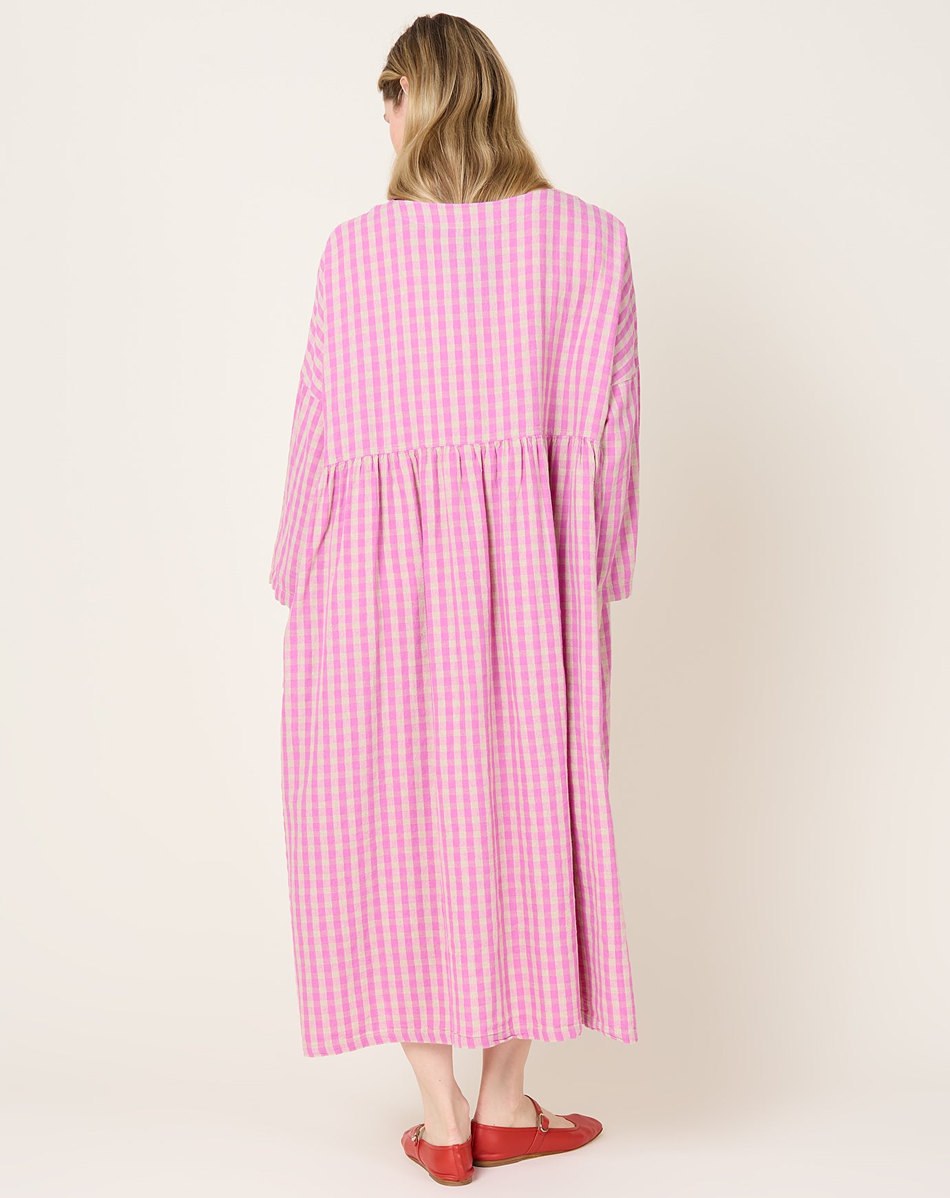 Ichi Antiquités L/C Gingham Dress in Pink & Naural