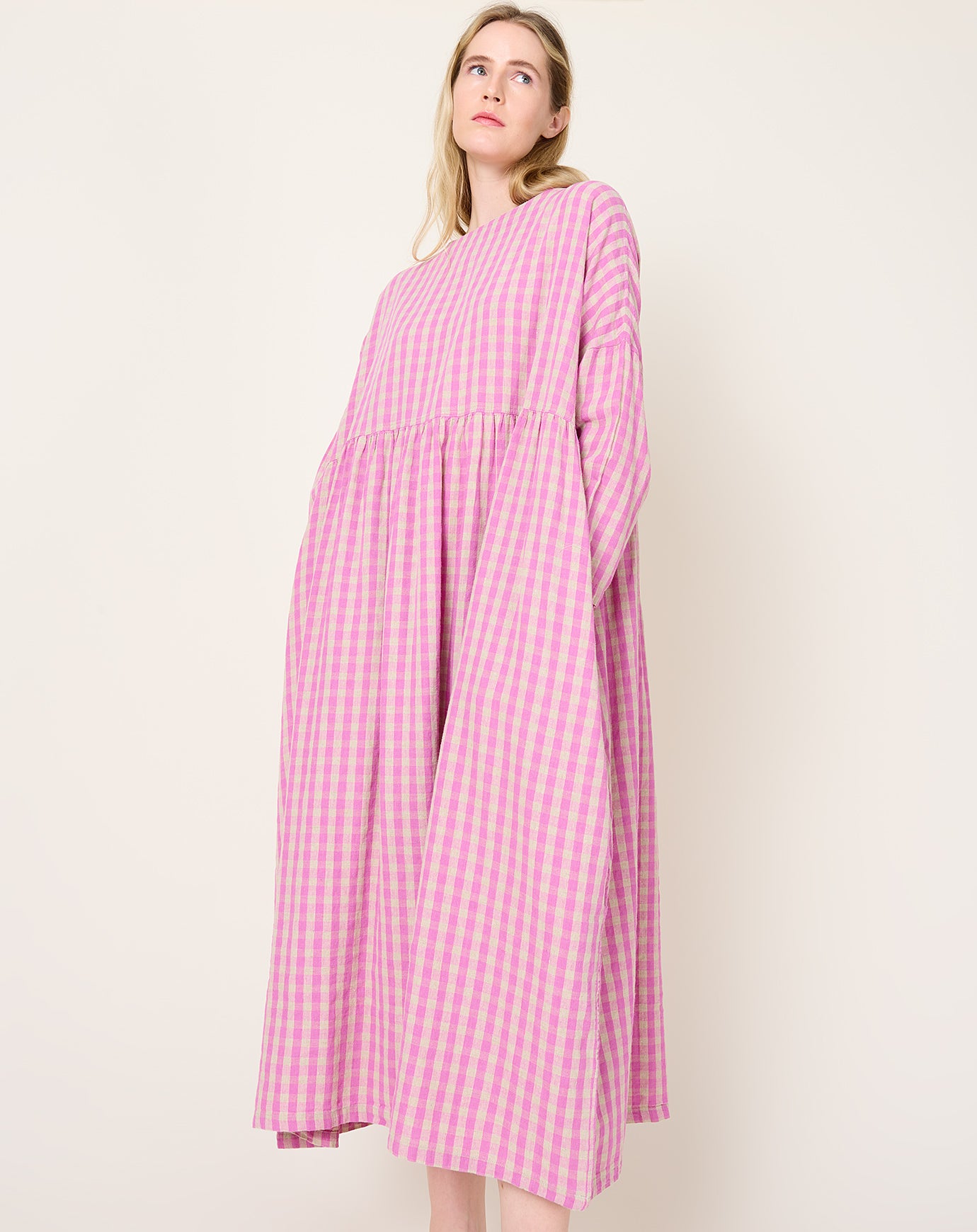 Ichi Antiquités L/C Gingham Dress in Pink & Naural