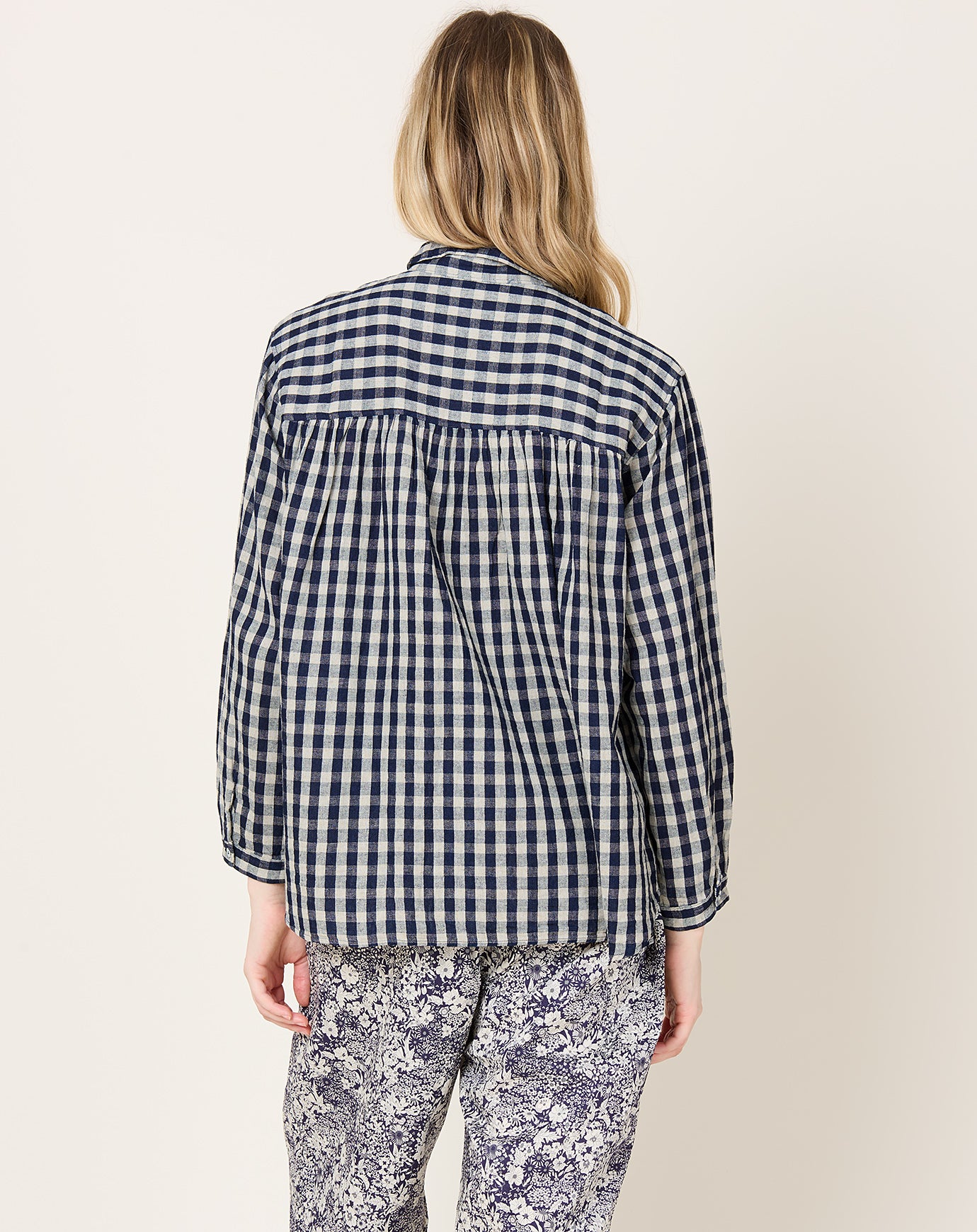Ichi Antiquités L/C Gingham Shirt in Indigo & Natural