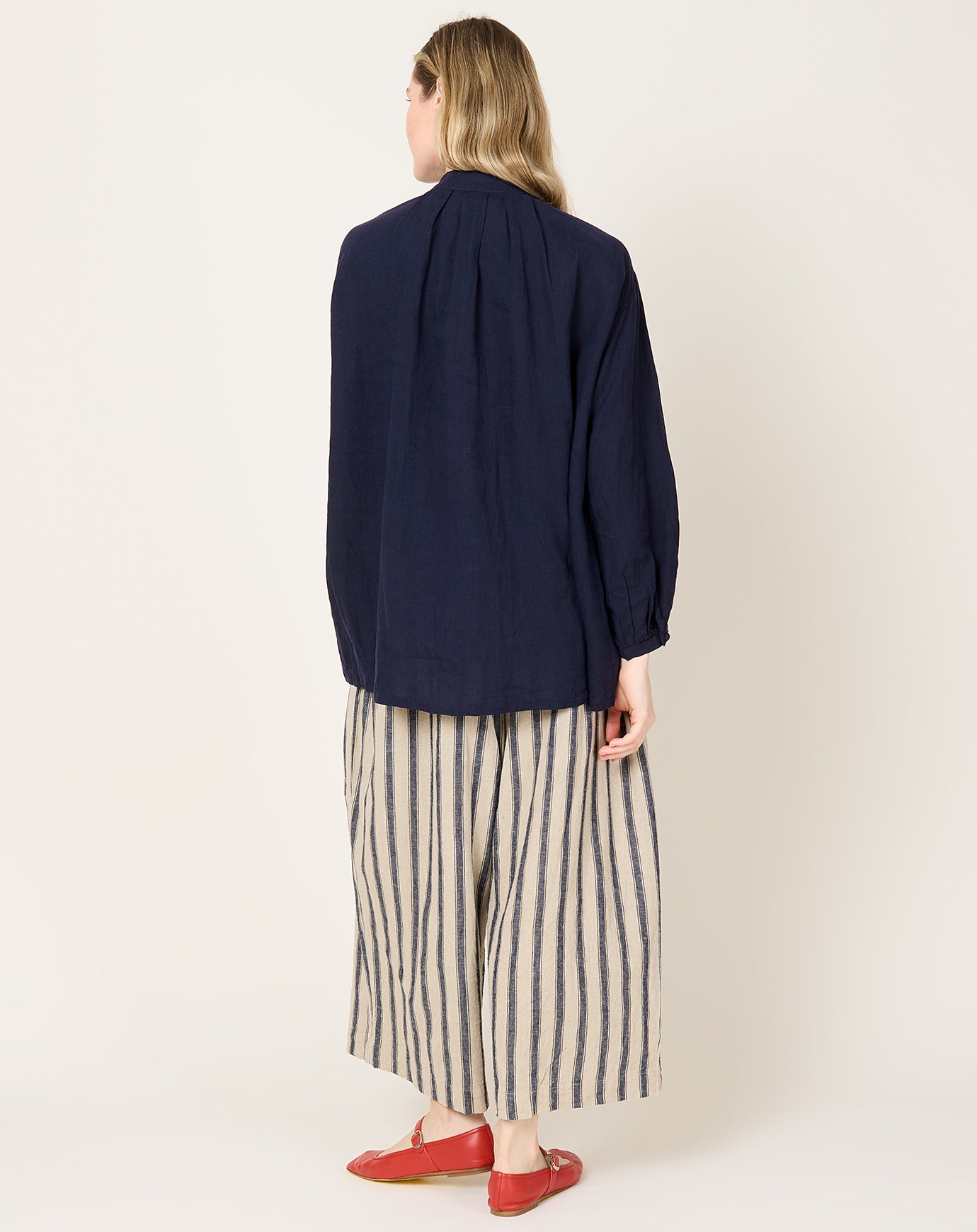 Ichi Antiquités Linen Cotton Stripe Pants in Natural & Indigo