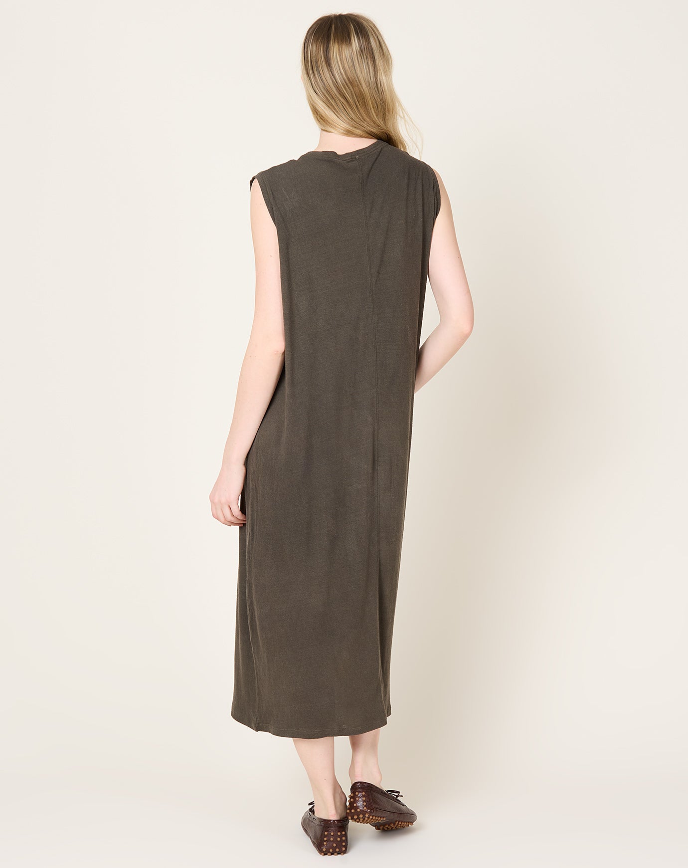 Ichi Antiquités Natural Hand Dye Dress in Dark Olive