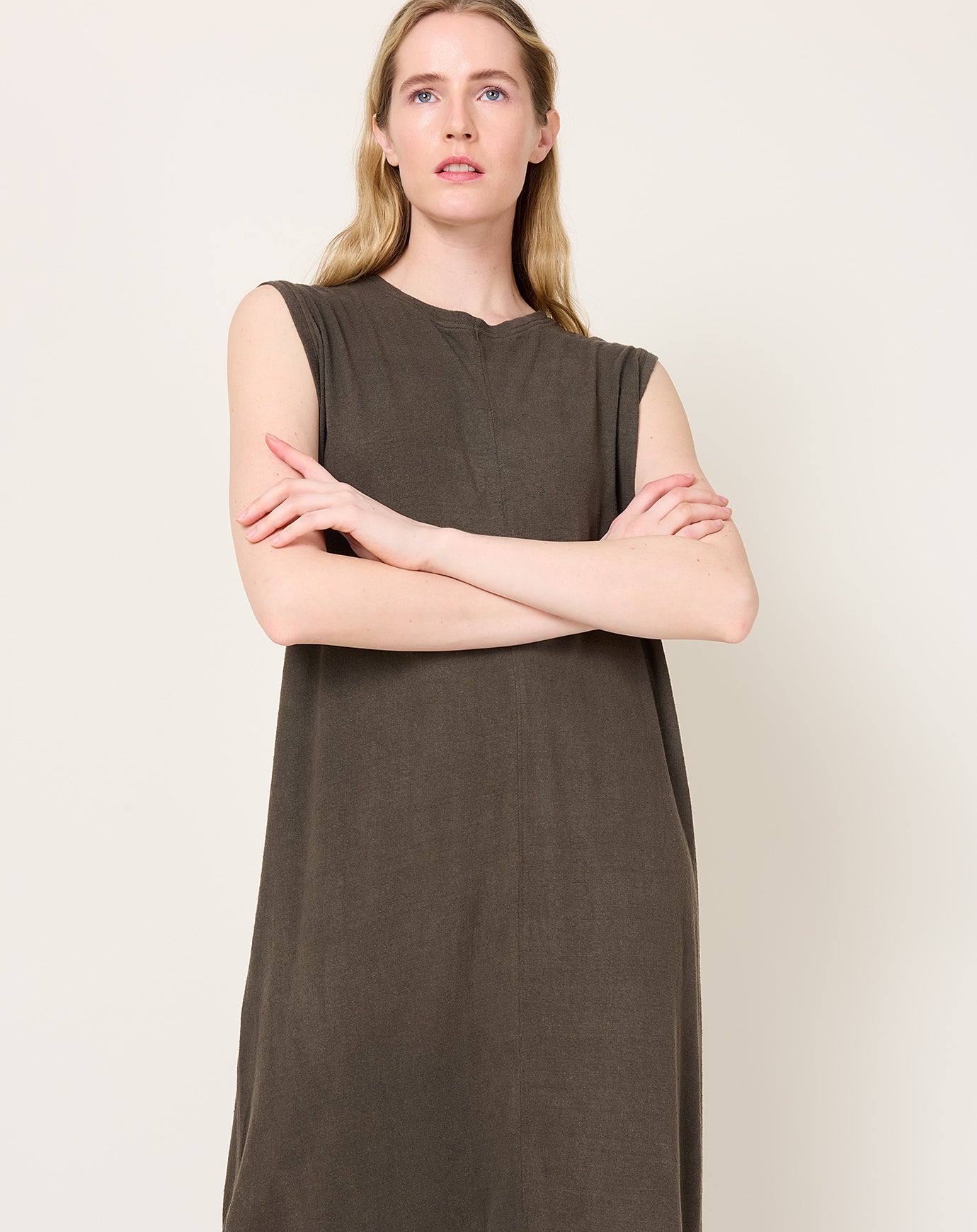 Ichi Antiquités Natural Hand Dye Dress in Dark Olive