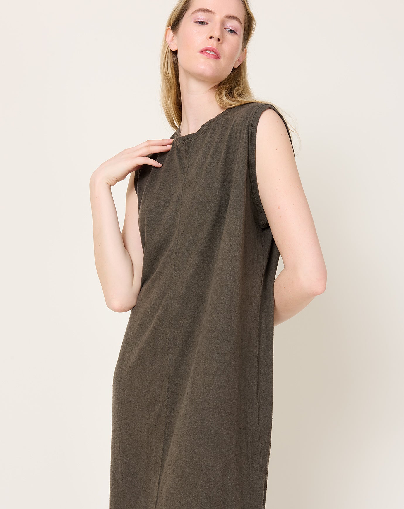 Ichi Antiquités Natural Hand Dye Dress in Dark Olive
