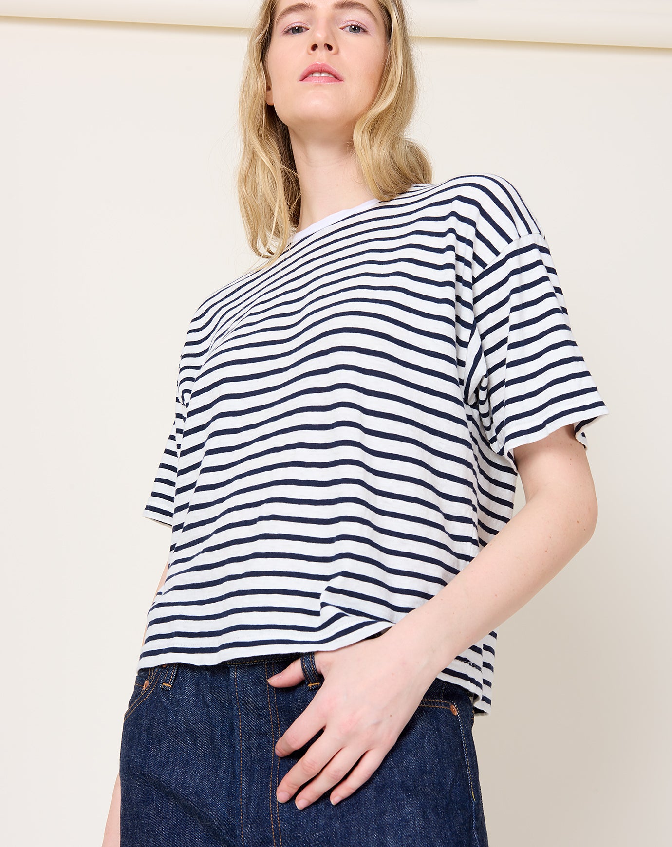 Ichi Antiquités Striped T-Shirt in White & Navy