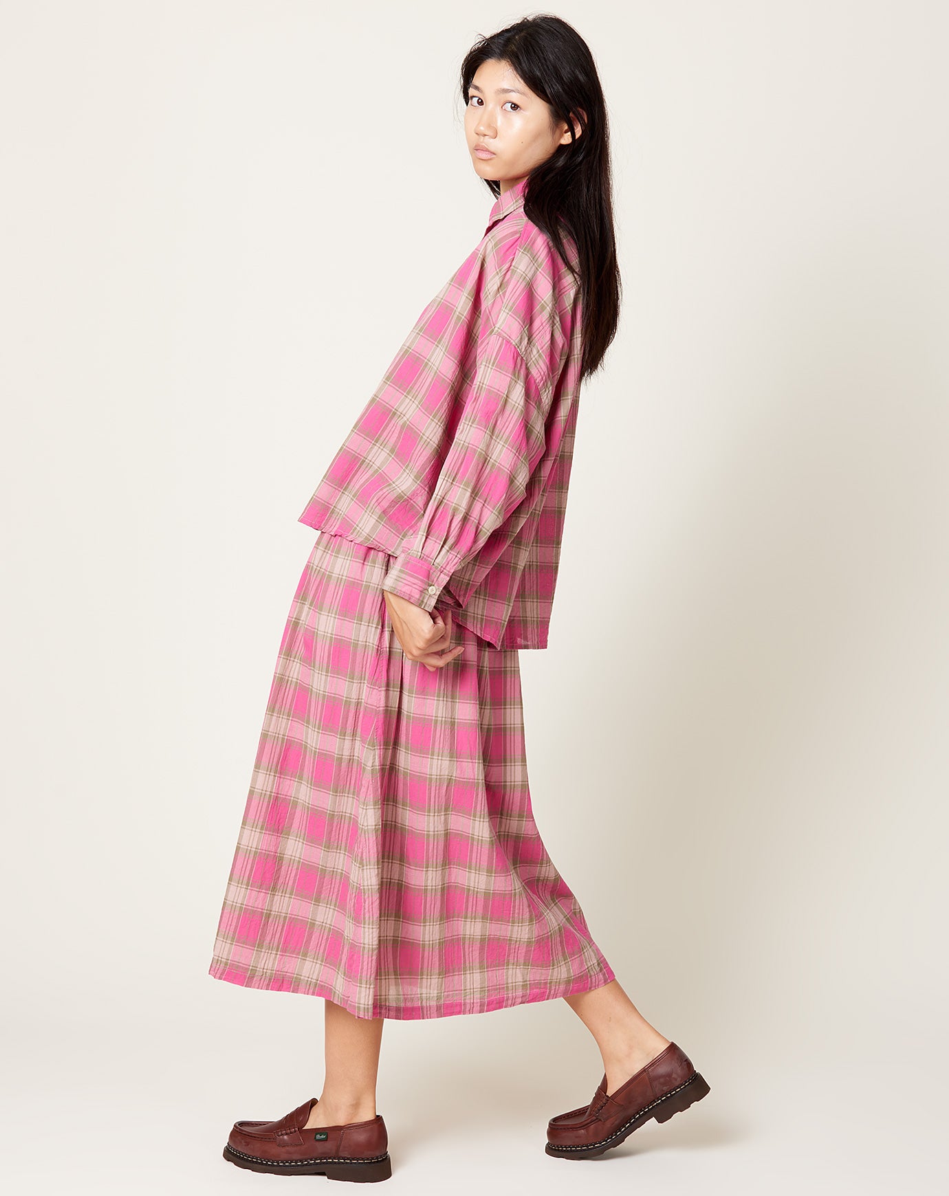 Ichi Madras Check Skirt in Pink