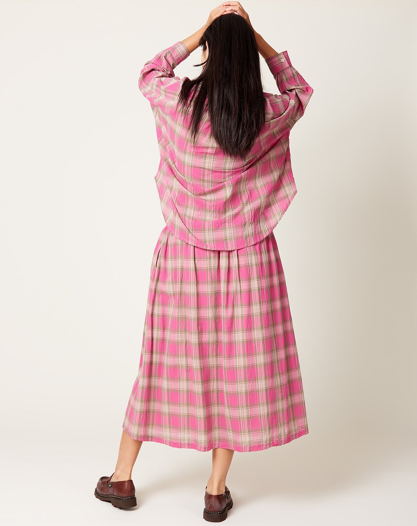 Ichi Madras Check Skirt in Pink
