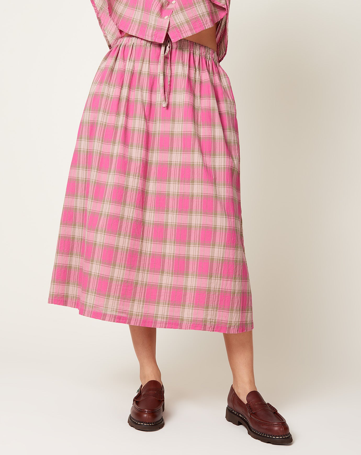 Ichi Madras Check Skirt in Pink