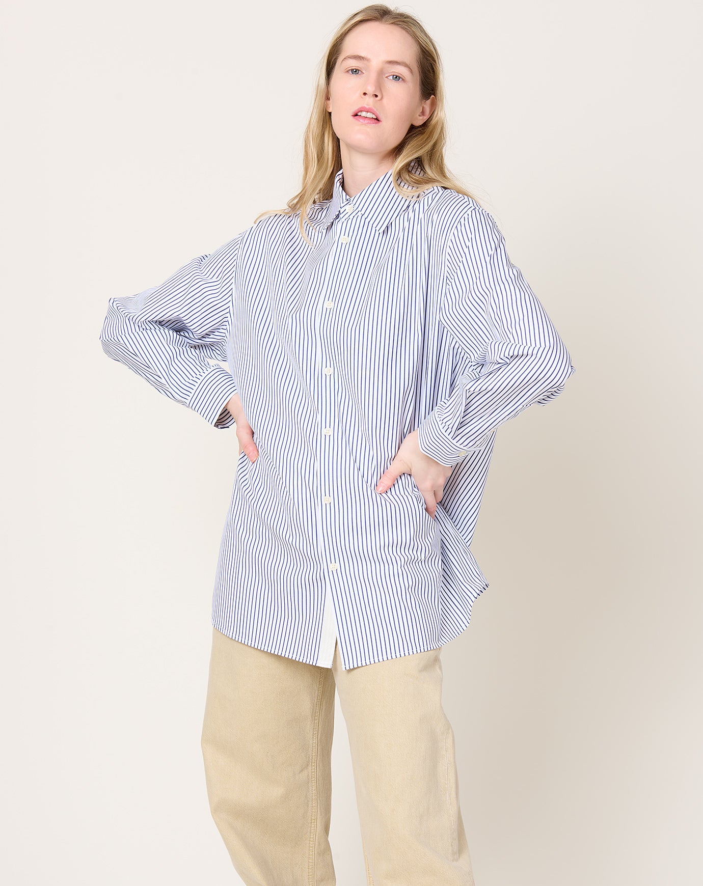 Kallmeyer Signature Button Down in Navy & White Stripe
