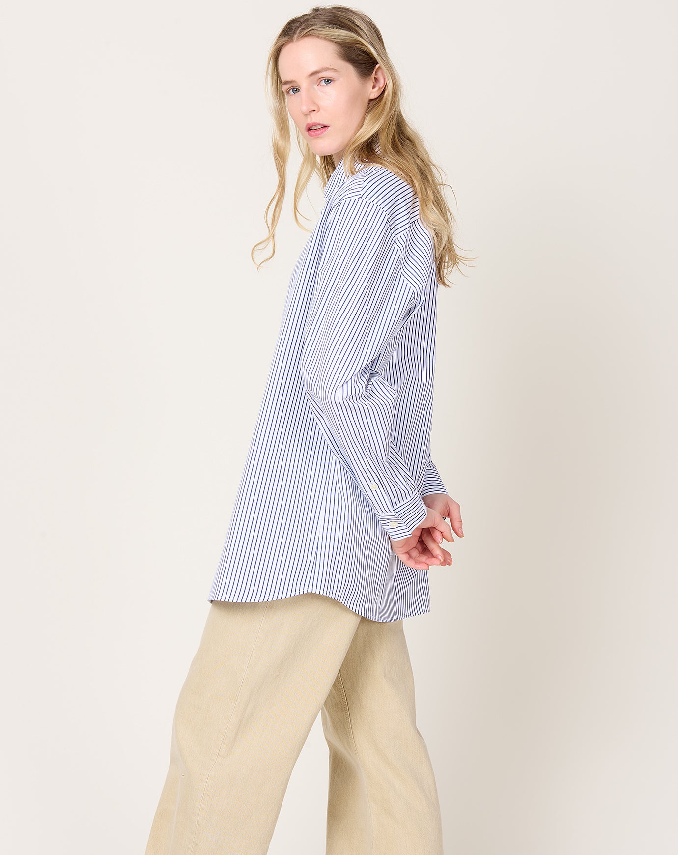 Kallmeyer Signature Button Down in Navy & White Stripe