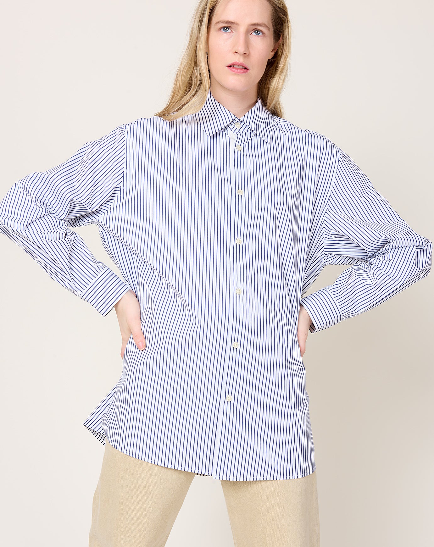 Kallmeyer Signature Button Down in Navy & White Stripe