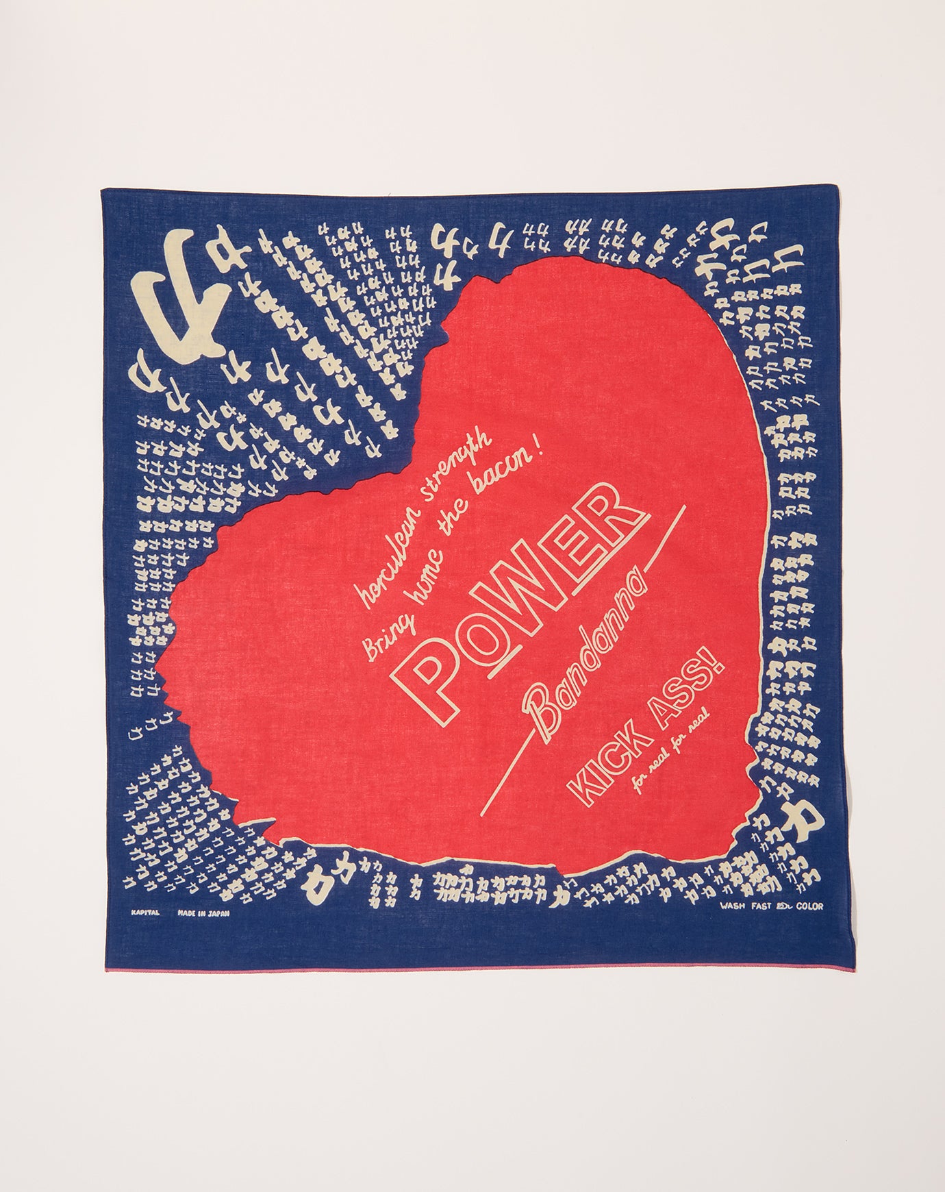 Kapital Fastcolor Selvedge Bandanna (LOVE POWER) in Navy
