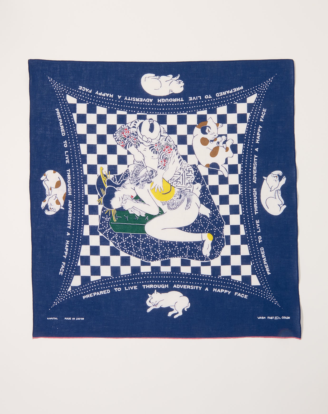 Kapital Fastcolor Selvedge Bandana (RAINBOWY NO WOMAN NO CRY) in Navy