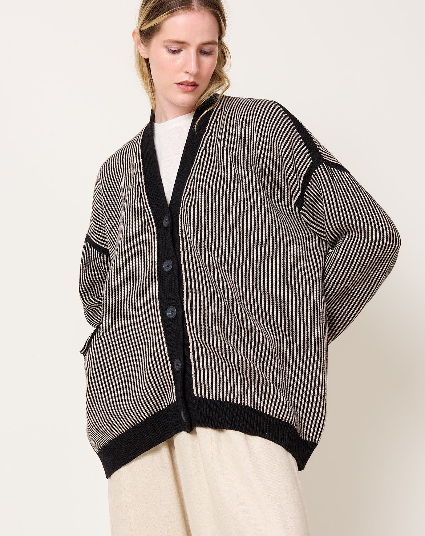 Lauren Manoogian Linea Cardigan in Black Melange & Sisel