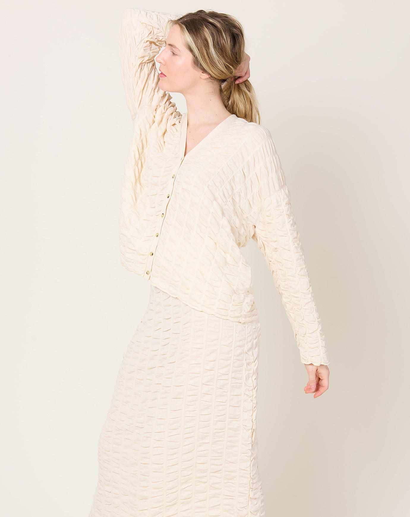 Lauren Manoogian Ruche Cardigan in Creme
