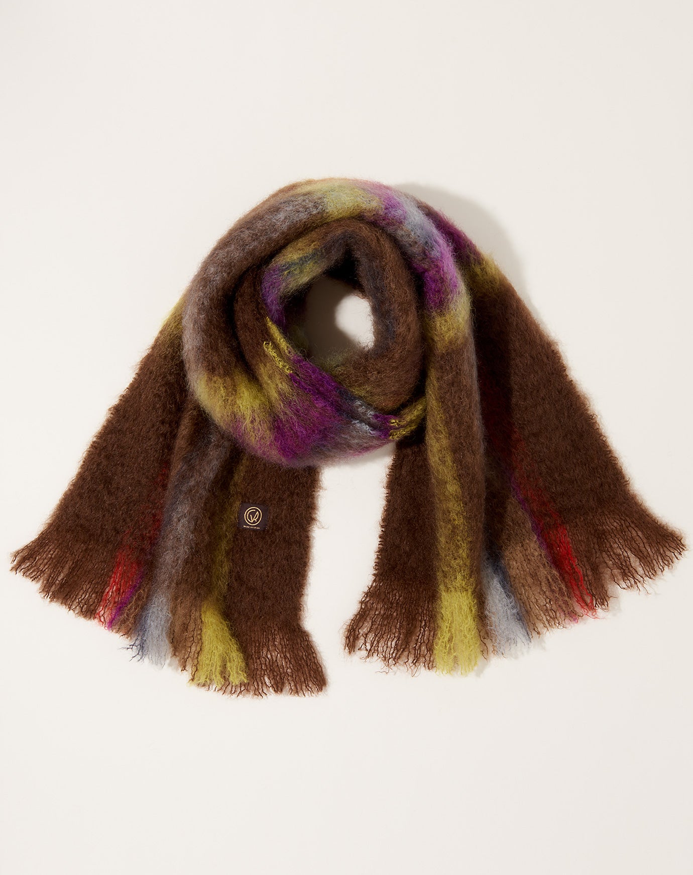 Mantas Ezcaray Mohair Tartan Scarf in Brown