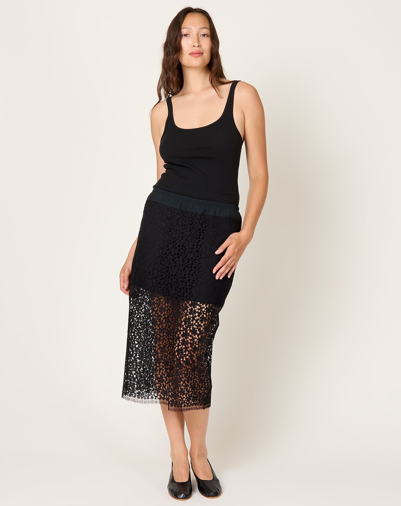 Maria McManus Lace Ruched Skirt in Black