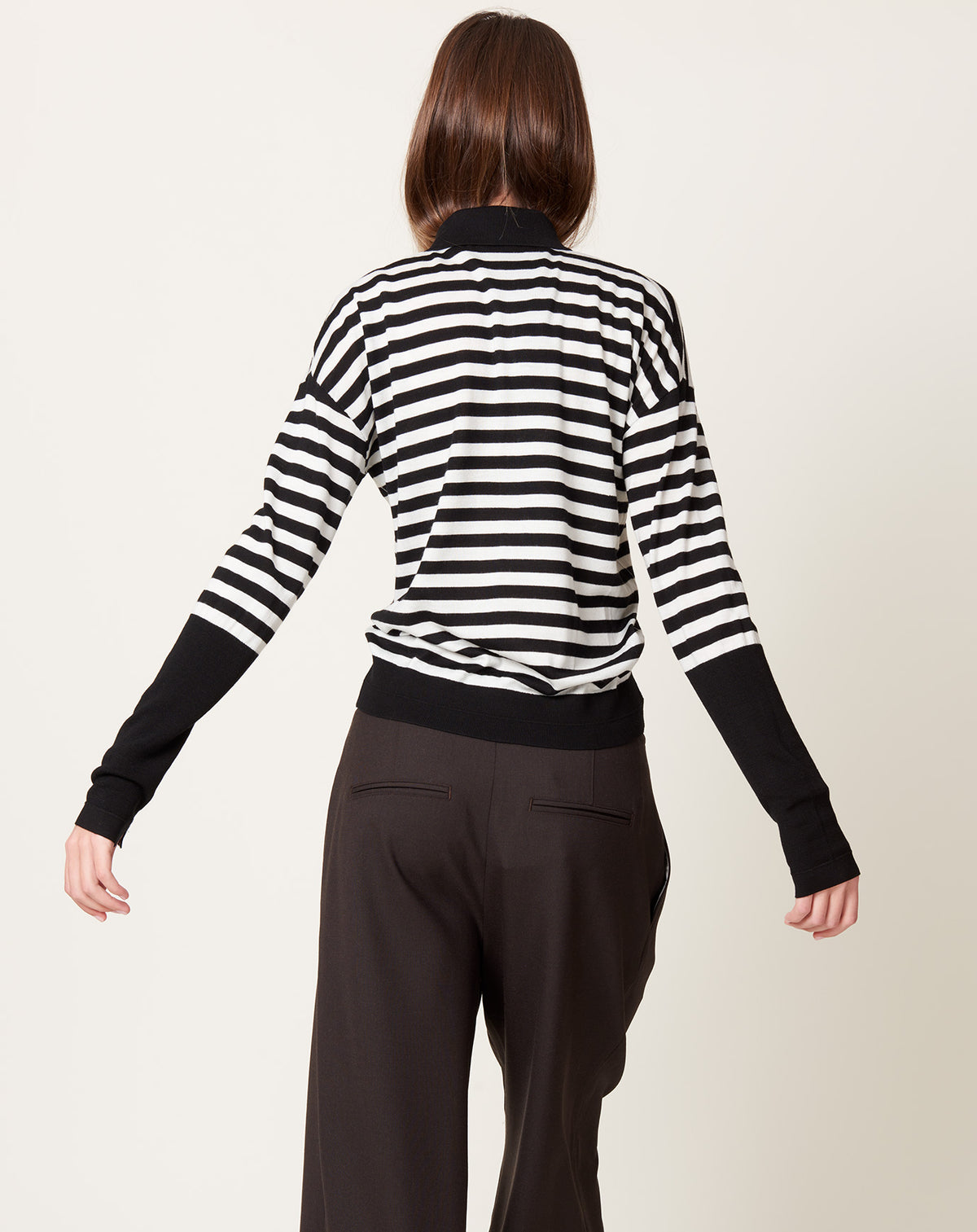 Long Sleeve Polo in Black Stripe