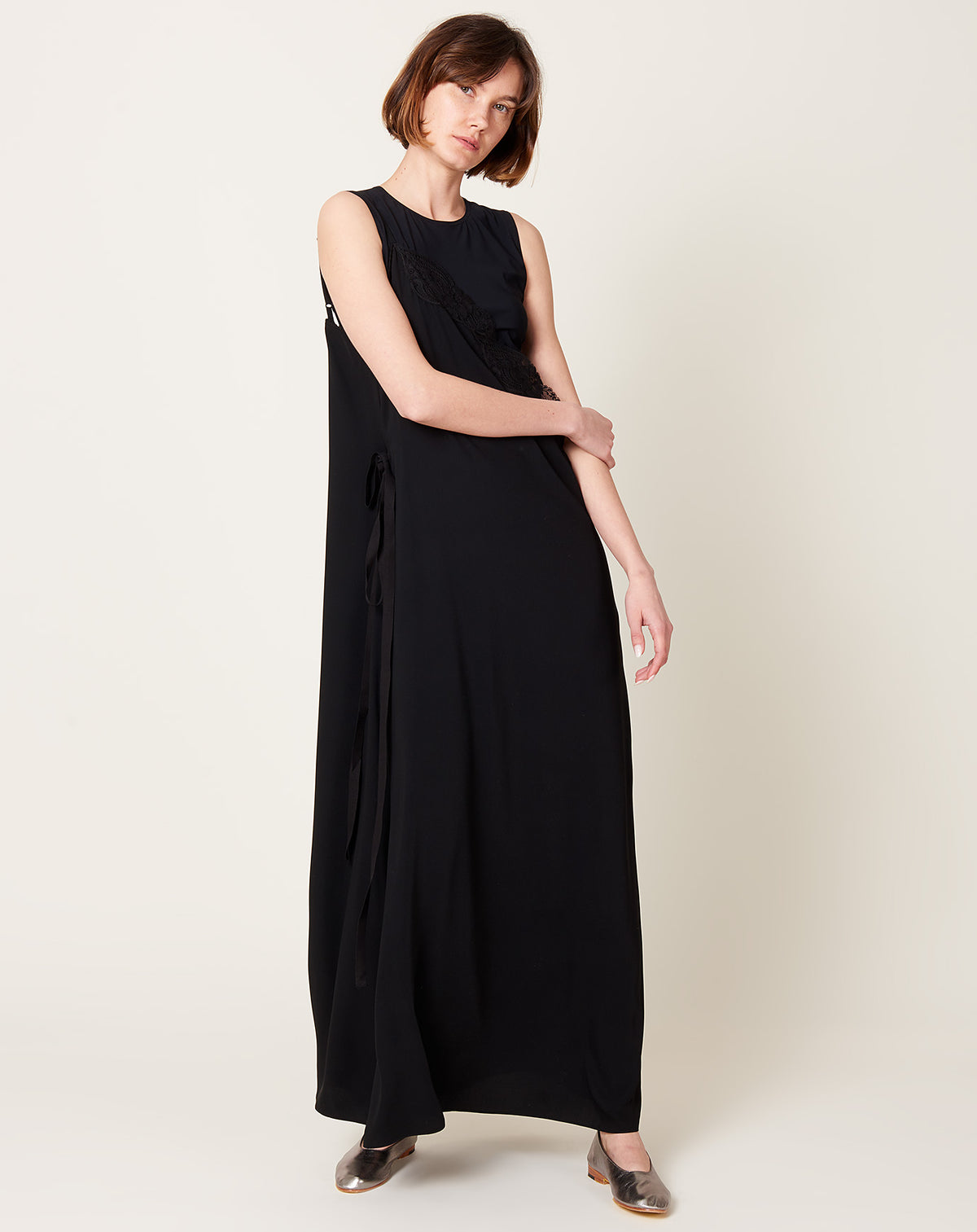 Asymmetric Slip Maxi Dress in Black