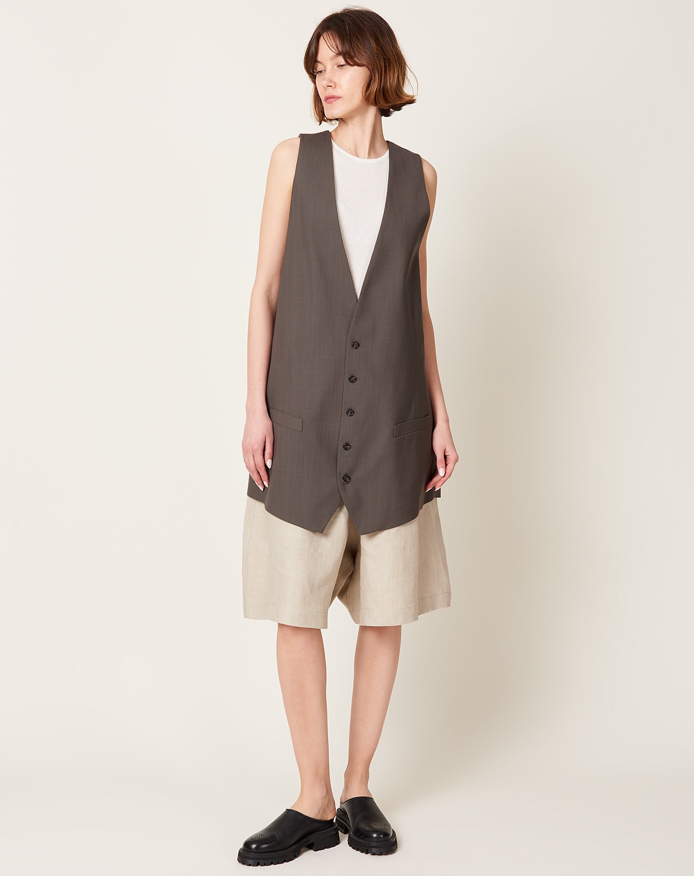 MM6 Tailoring Wool Canvas Waistcoat in Mud Brown