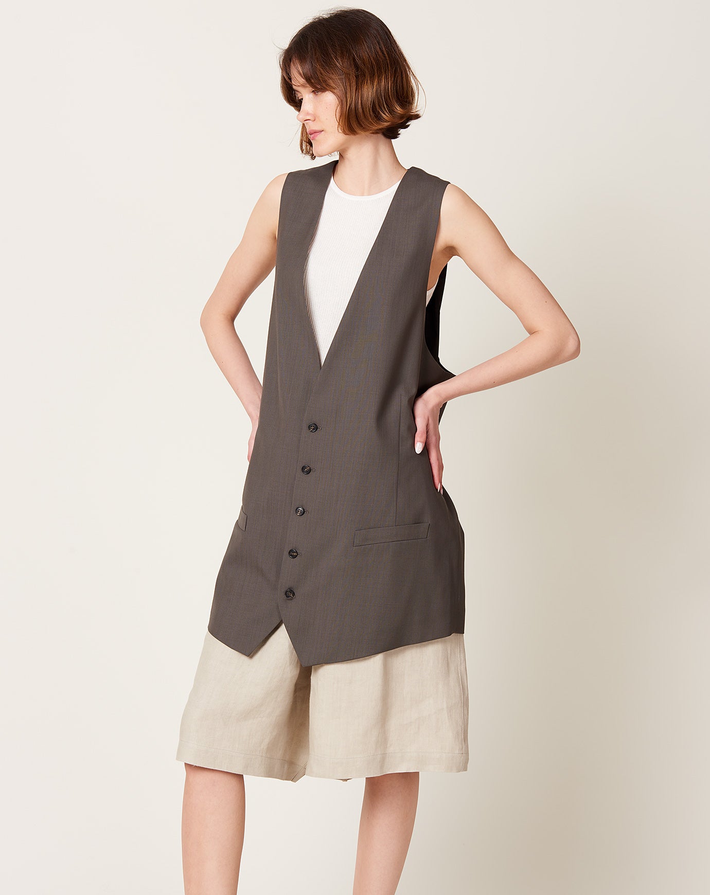 MM6 Tailoring Wool Canvas Waistcoat in Mud Brown