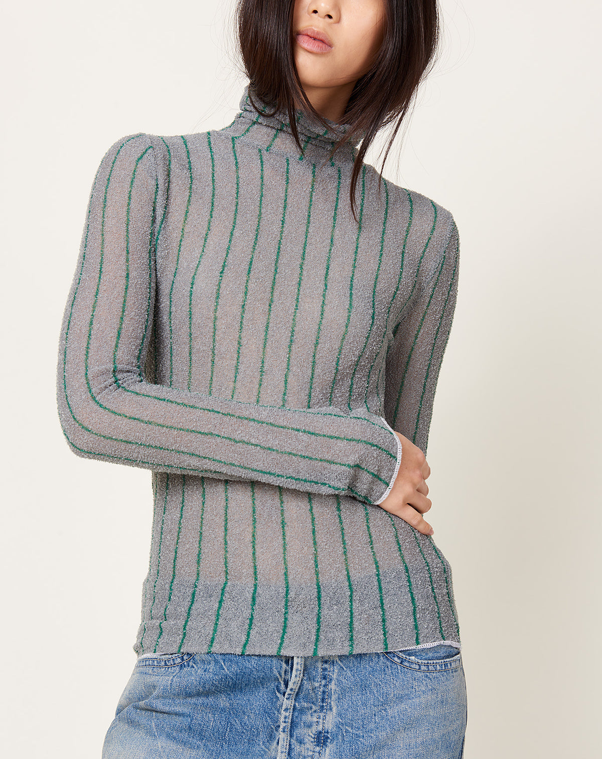 Pinstripe Turtleneck Pullover in Grey Green | MM6 | Covet + Lou 