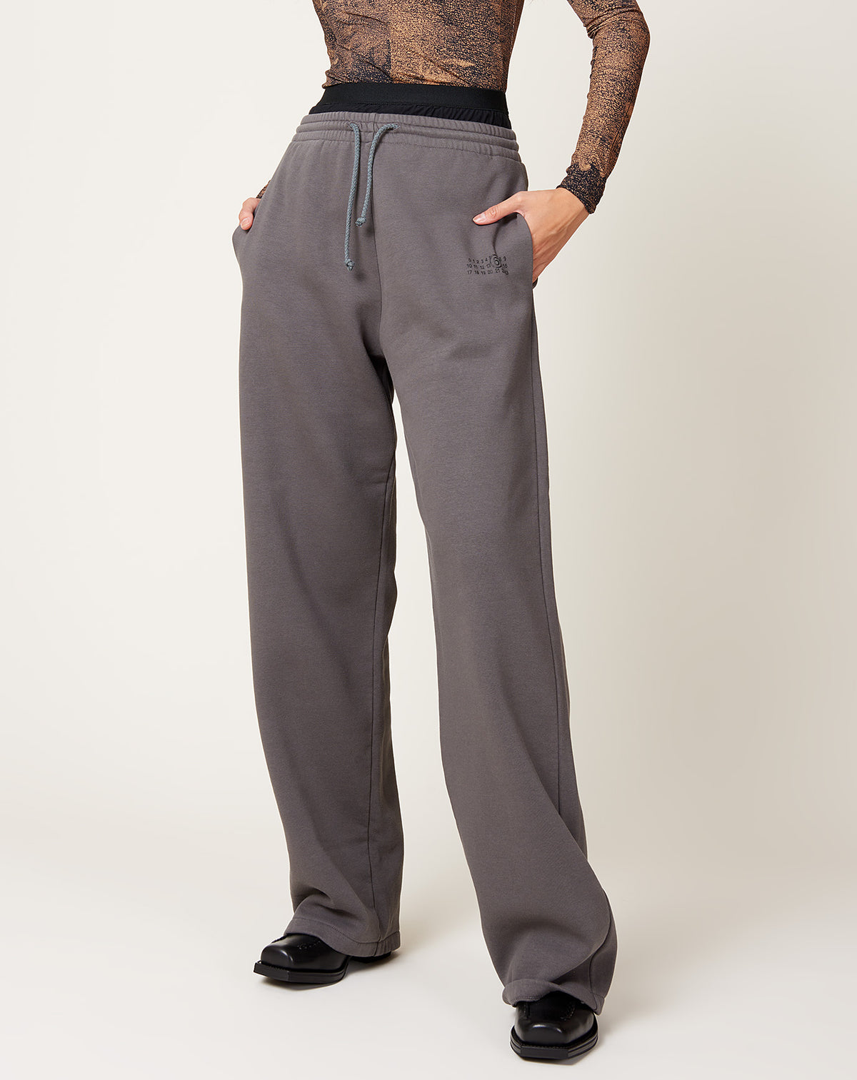 Double Layer Straight Leg Sweatpant in Grey, MM6