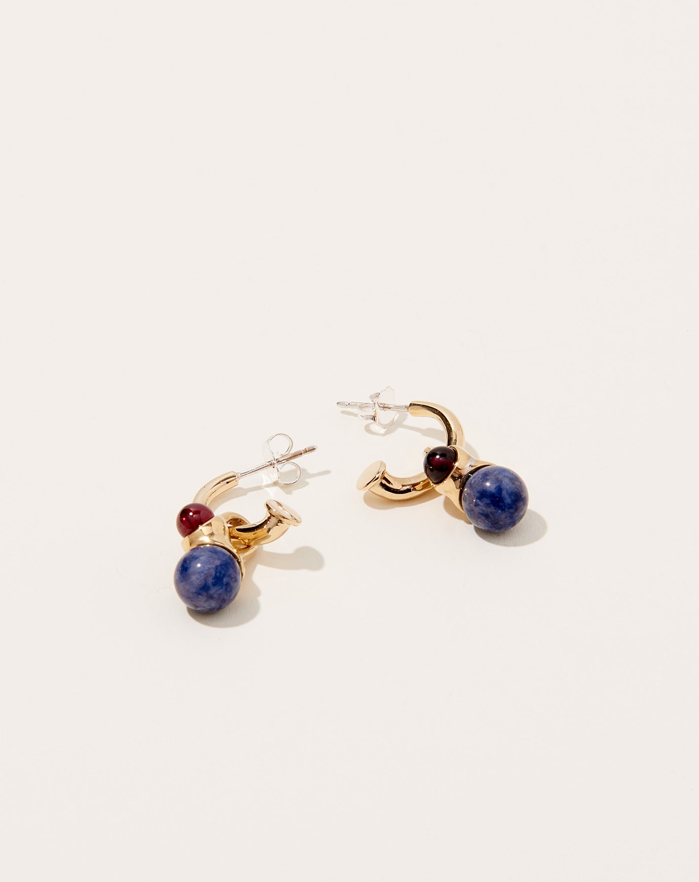 Quarry Brass Aren Earring in Garnet and Sodalite