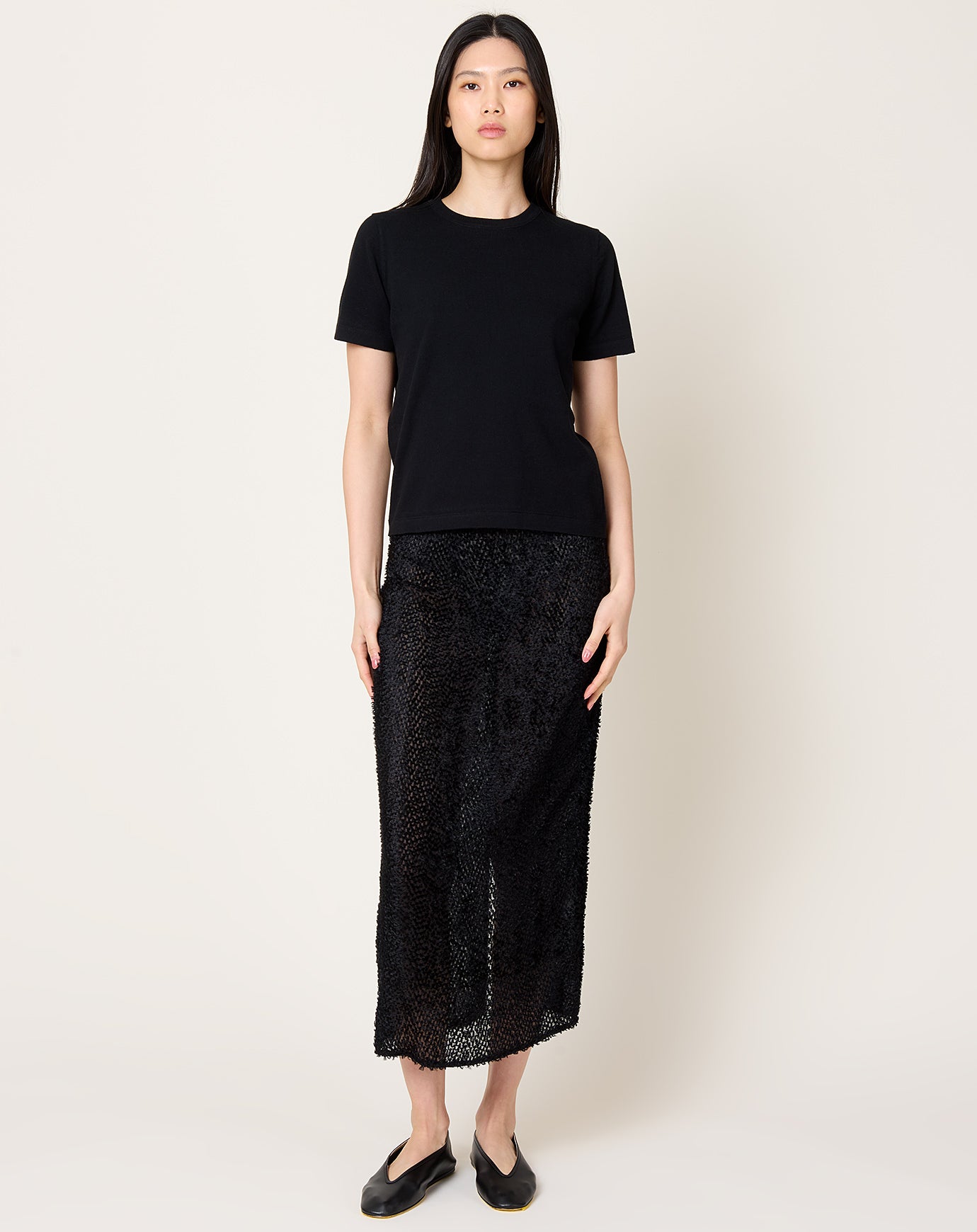 St. Agni Feathered Silk Skirt in Black