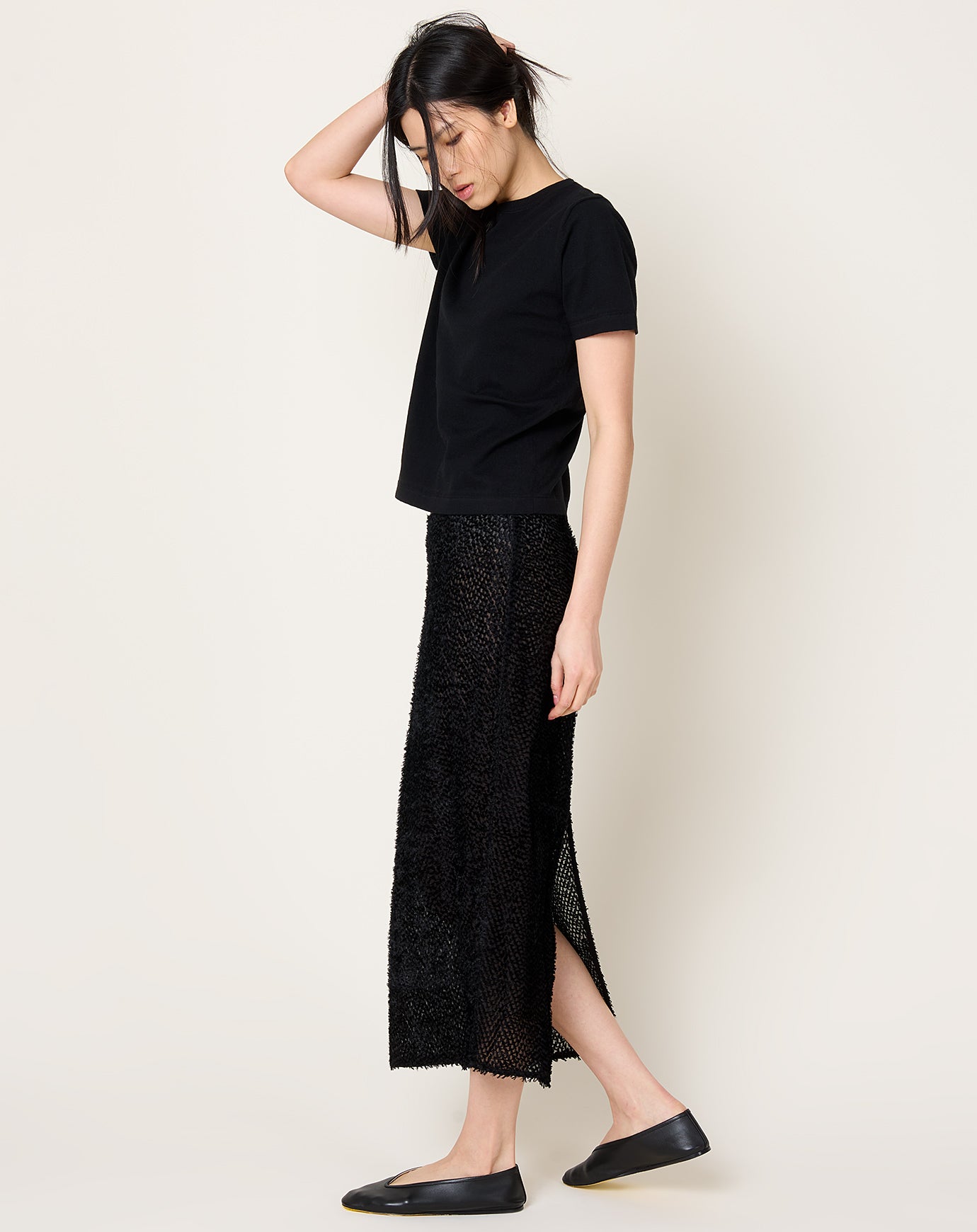 St. Agni Feathered Silk Skirt in Black