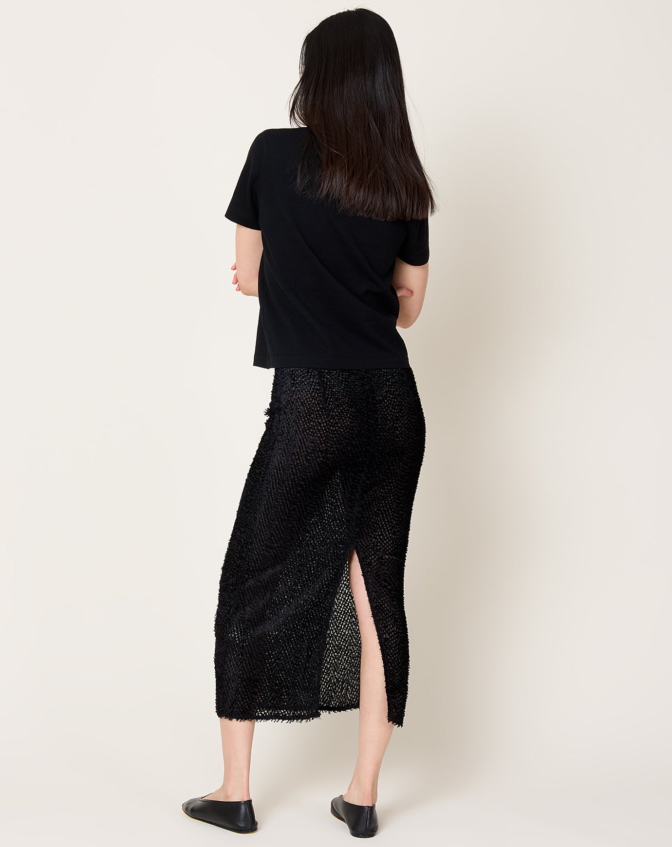 St. Agni Feathered Silk Skirt in Black