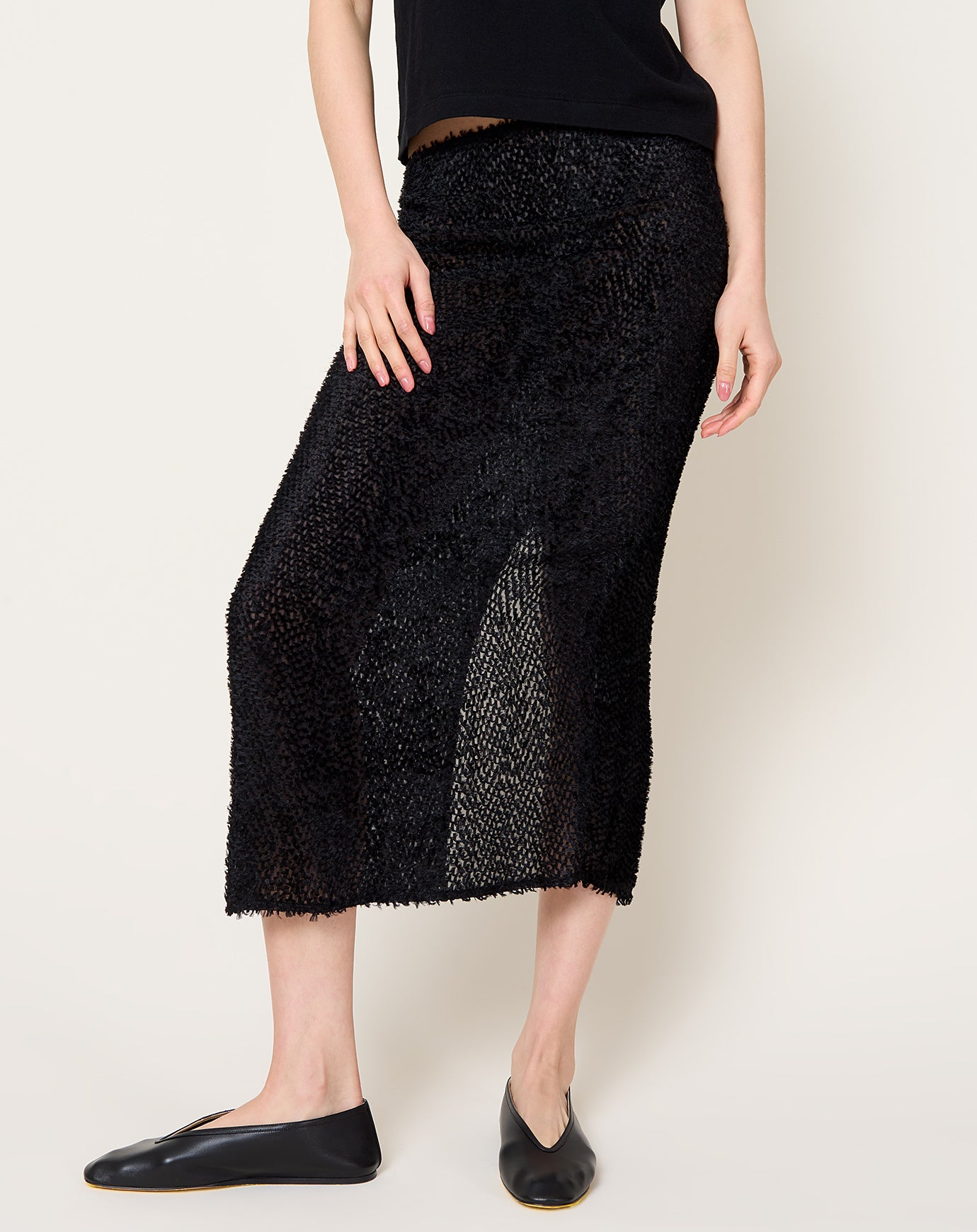 St. Agni Feathered Silk Skirt in Black