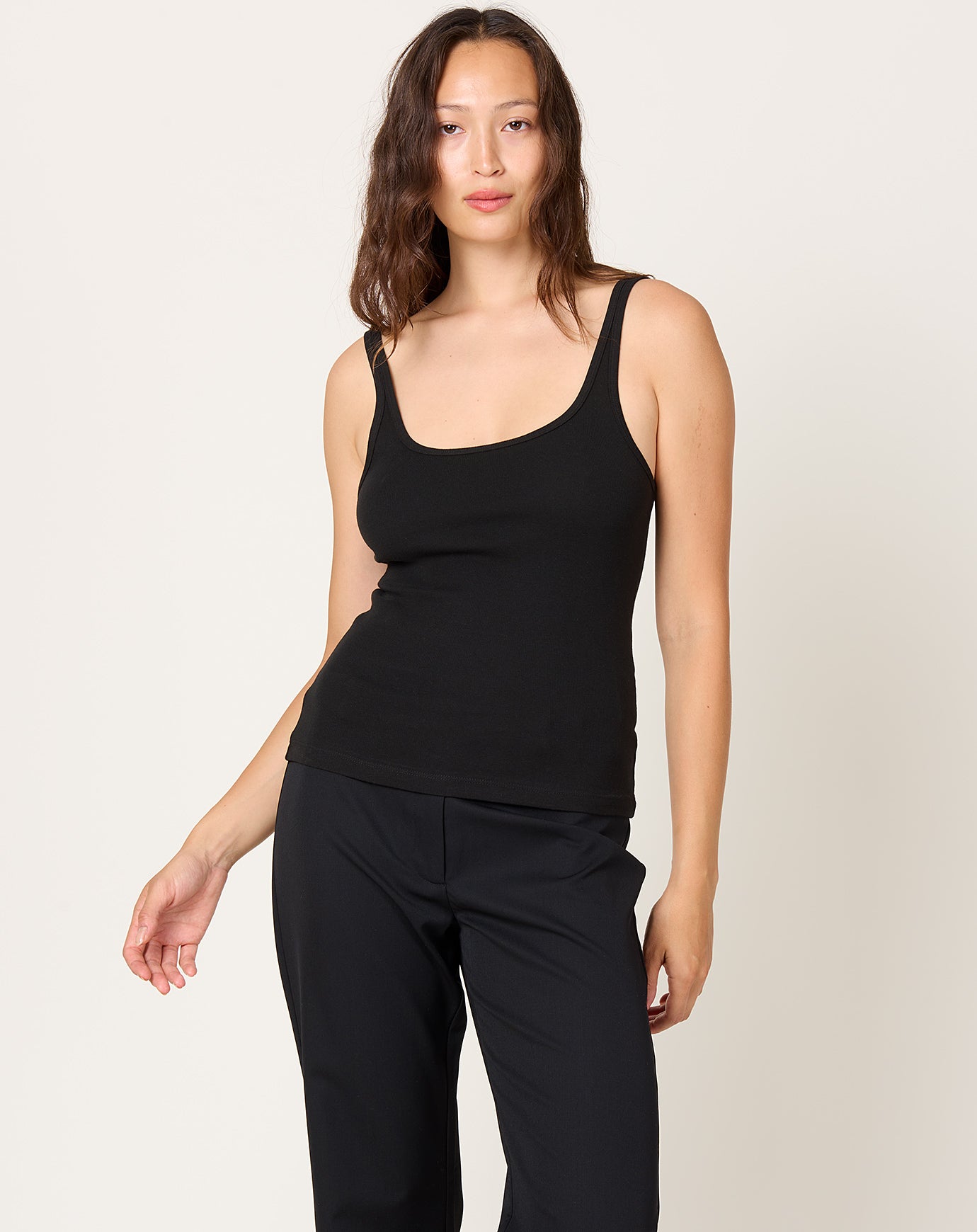 St. Agni Organic Cotton Slim Scoop Tank in Jet Black
