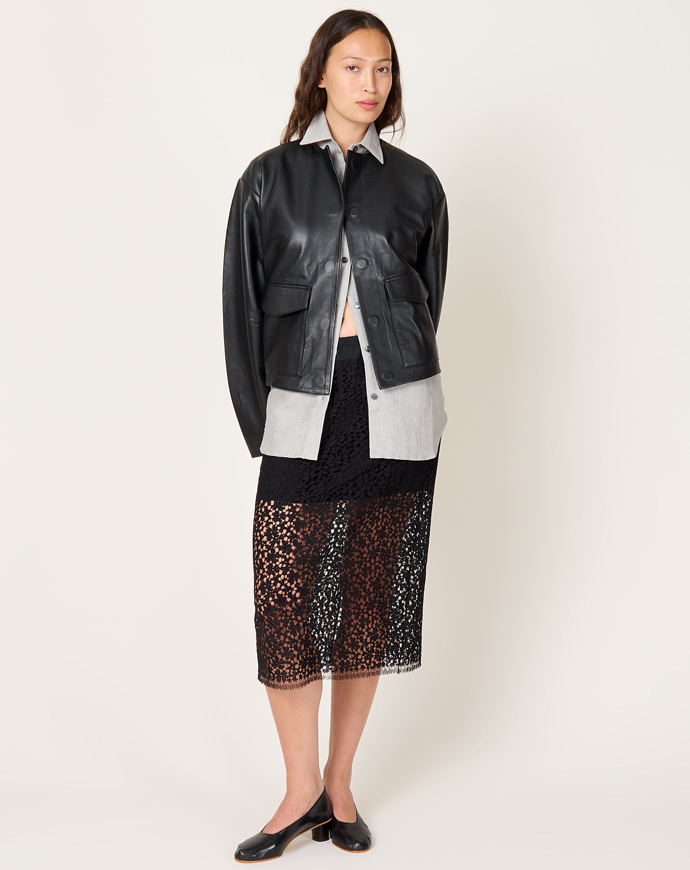 St. Agni Utility Cocoon Leather Bomber in Black