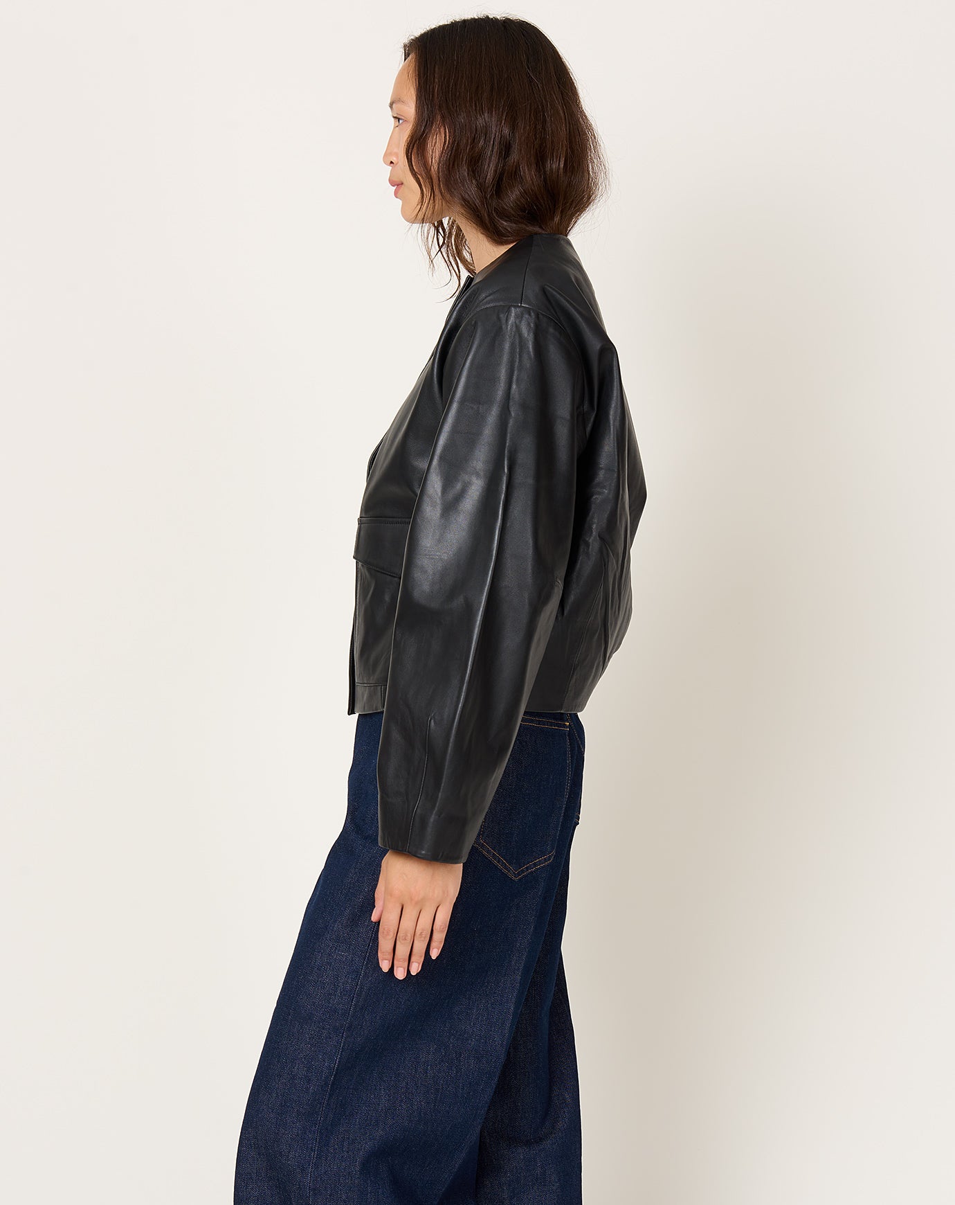 St. Agni Utility Cocoon Leather Bomber in Black