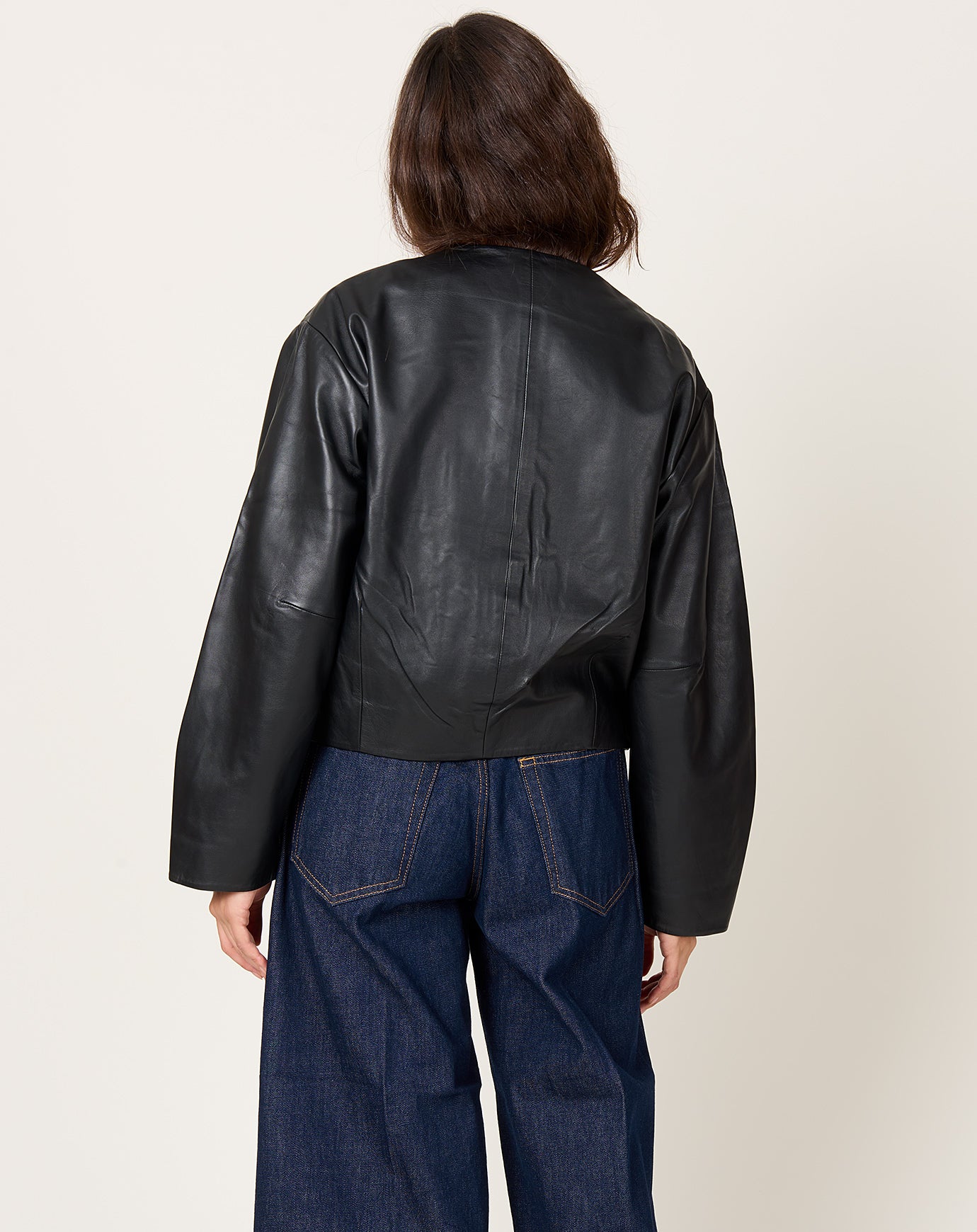 St. Agni Utility Cocoon Leather Bomber in Black