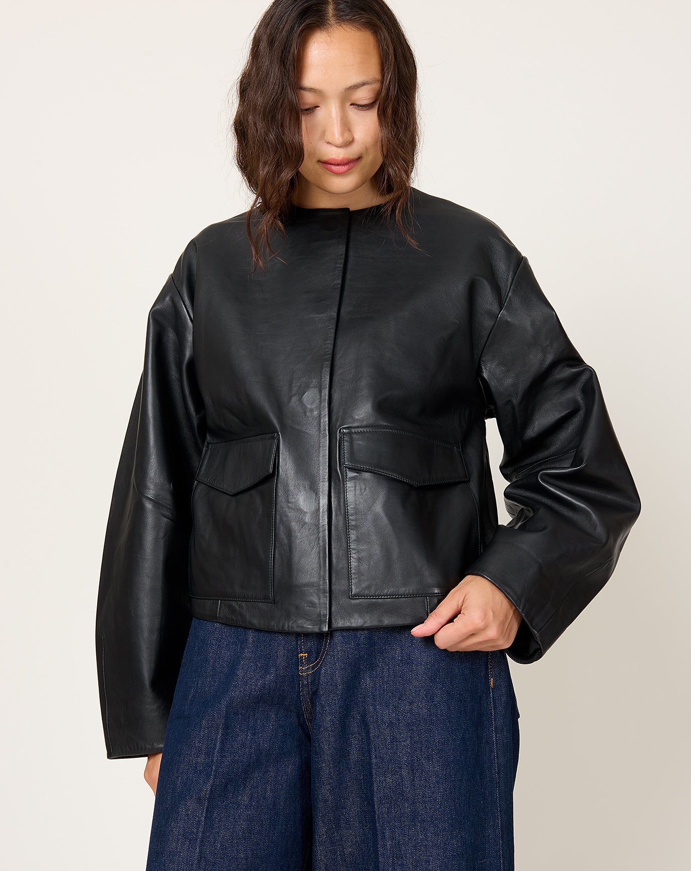 St. Agni Utility Cocoon Leather Bomber in Black