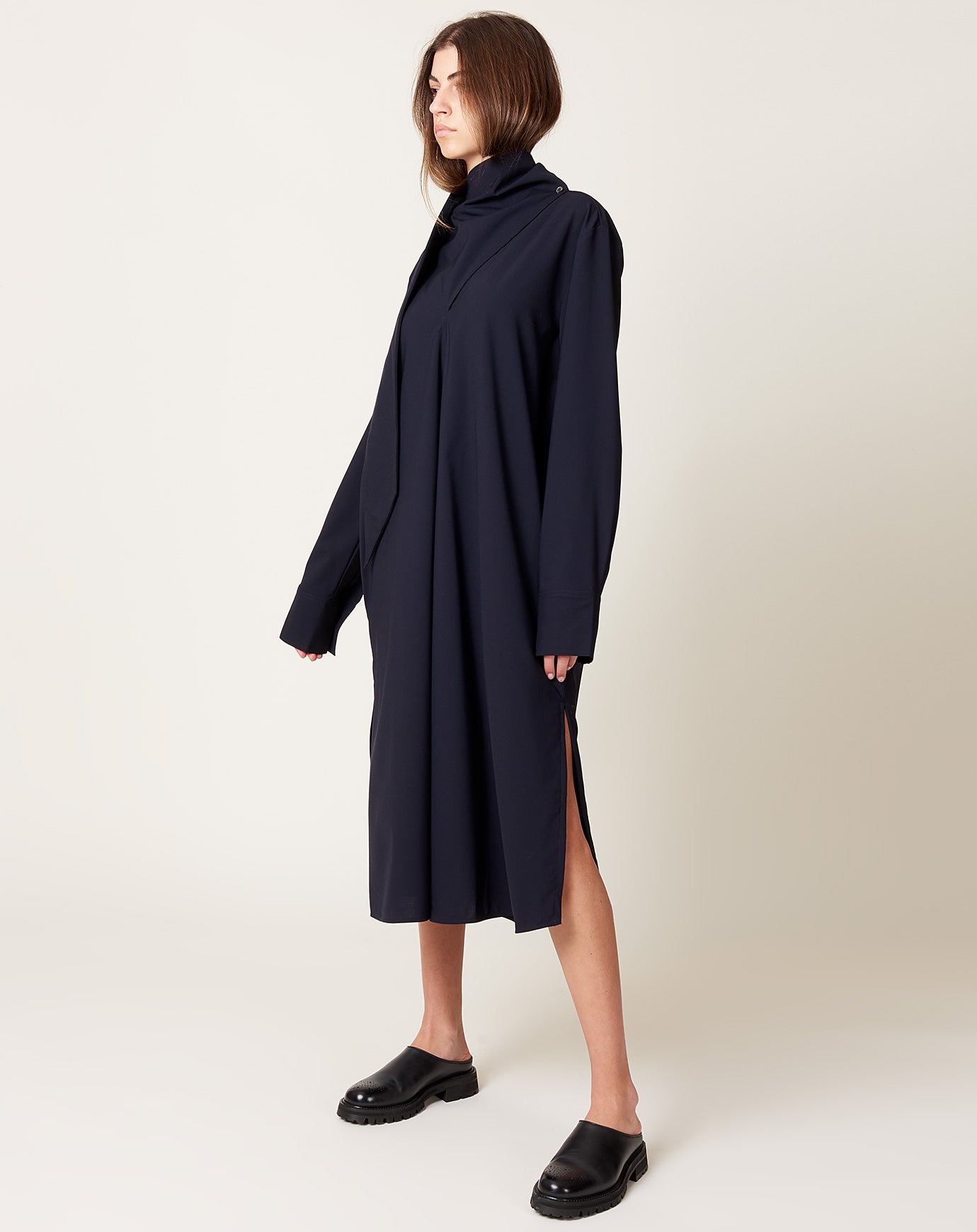 Studio Nicholson Ohrid Scarf Neck Dress in Darkest Navy