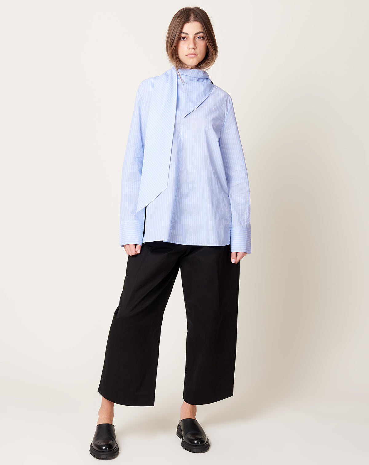 Utah Scarf Neck Top in Blue Broken Stripe