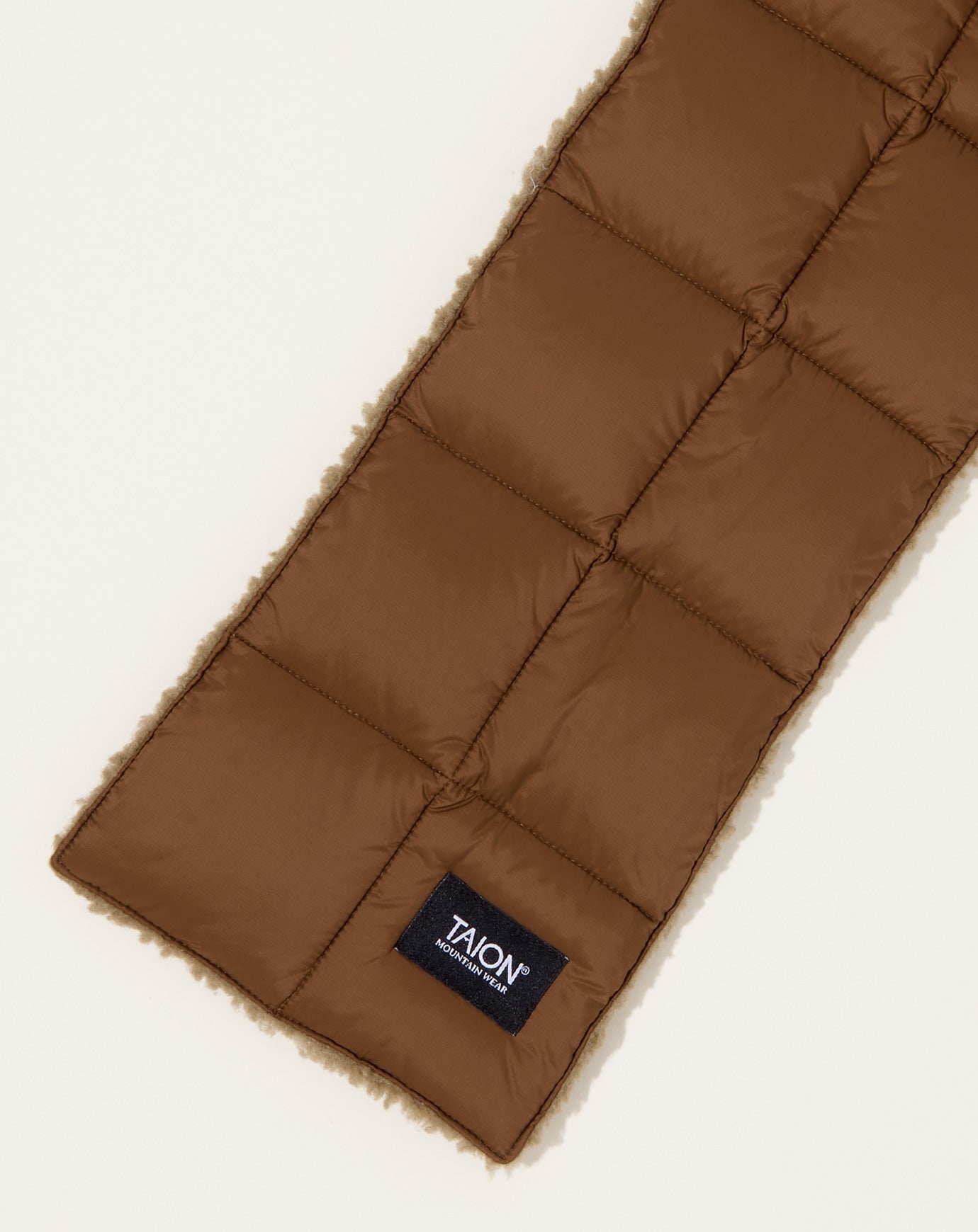 Taion Reversible Mountain Down X BOA Scarf in Light Brown & Beige