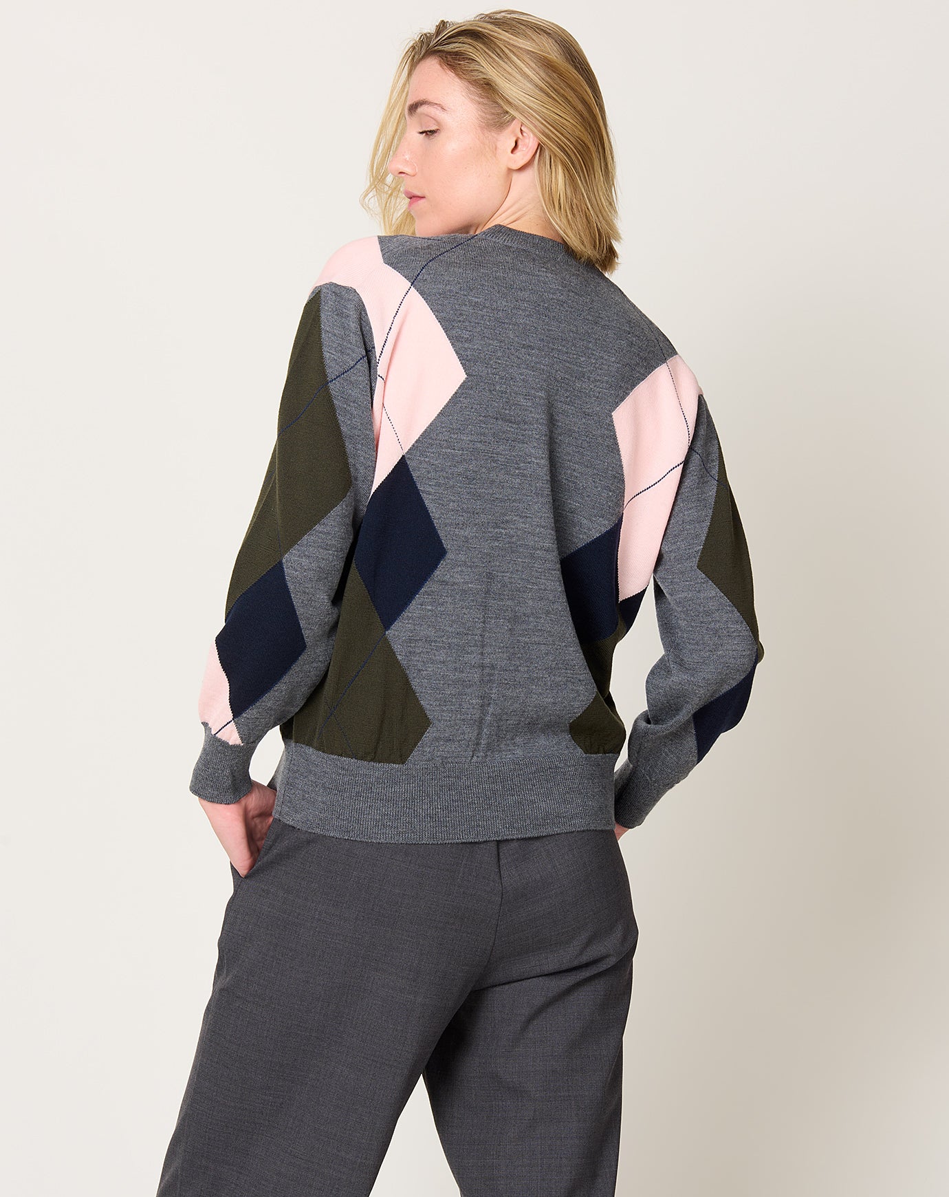 TOGA Archives Argyle Knit Cardigan in Grey