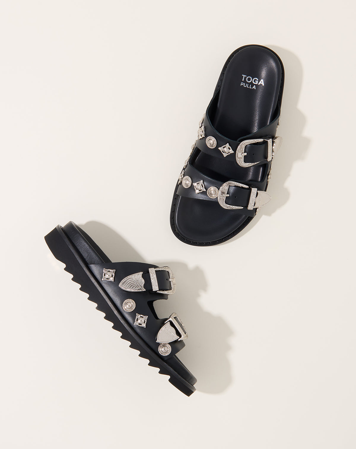 Toga Virilis Black Buckle Suede Sandals TOGA VIRILIS Brown Leather Stud-Embellished Sandals  main image 3